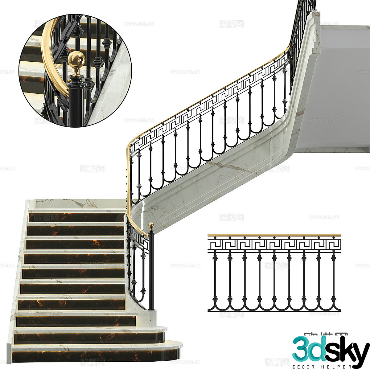 Neoclassical light luxury spiral staircase 3D model