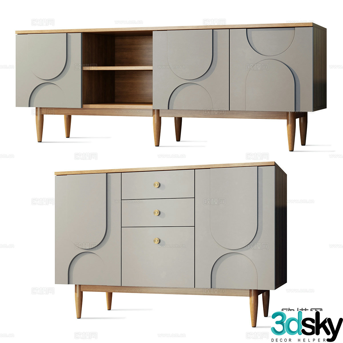Modern medieval style TV cabinet side cabinet 3d model