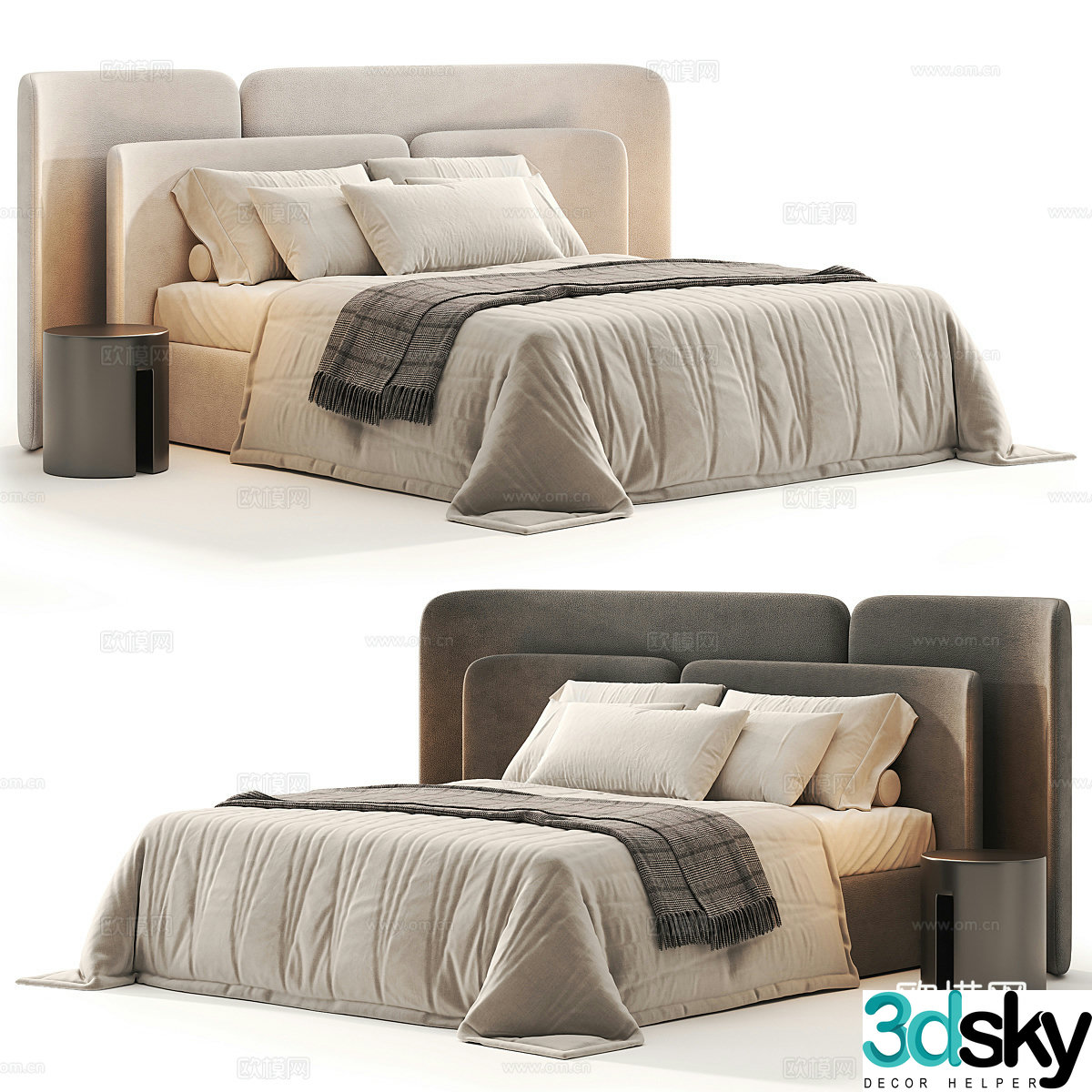 New Chinese style fabric double bed 3D model