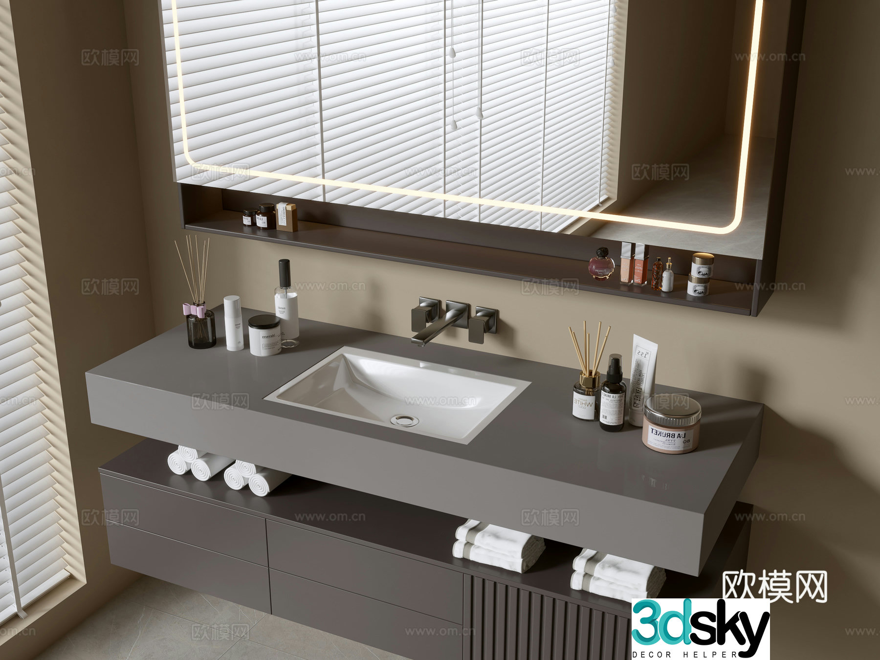 Modern bathroom cabinet bathroom basin bathroom ornaments mirror cabinet sink 3d model