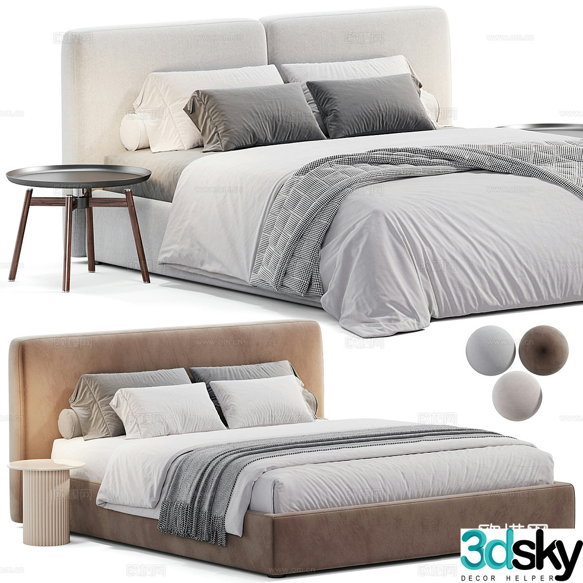 Modern fabric double bed 3d model