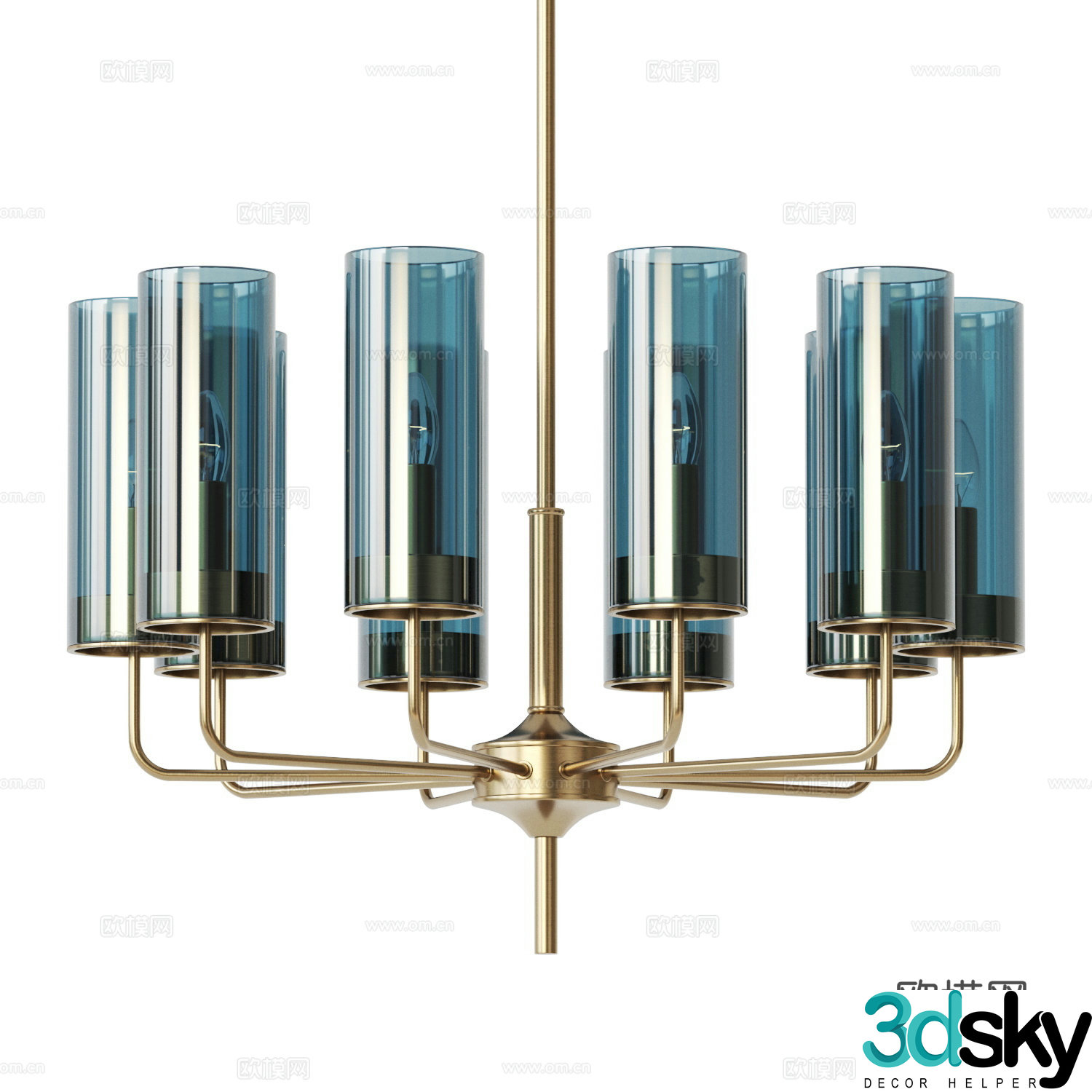 New Chinese style light luxury glass chandelier 3D model
