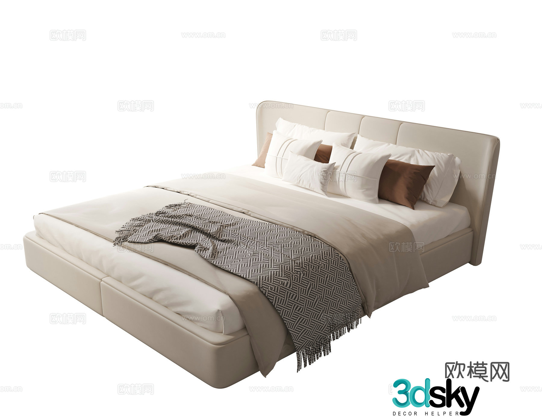 Modern double bed fabric double bed 3d model