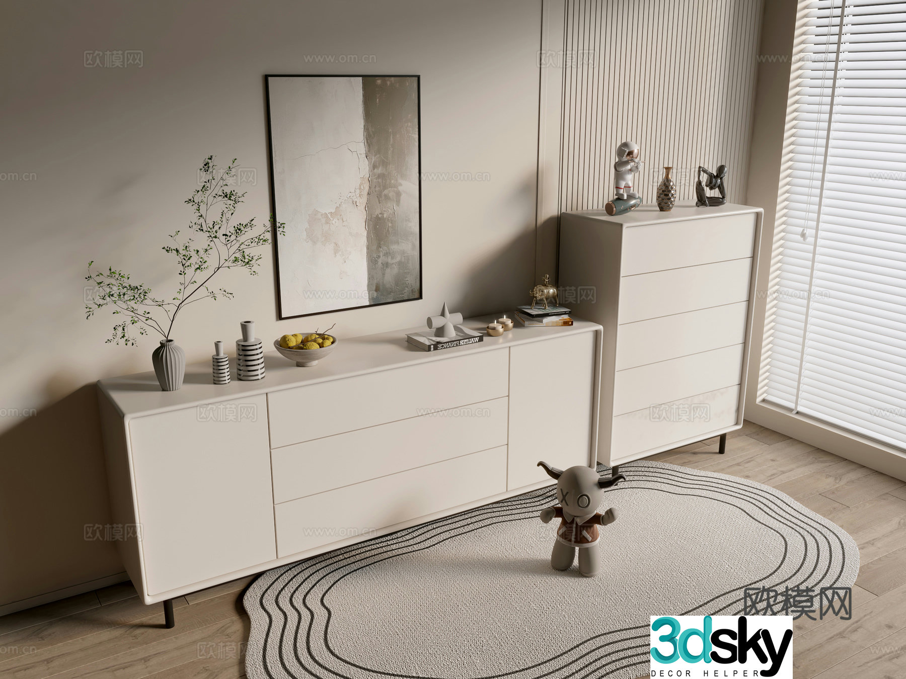Modern cream style bookcase whole cabinet sideboard balcony cabinet storage cabinet entrance entrance entrance cabinet 3D model