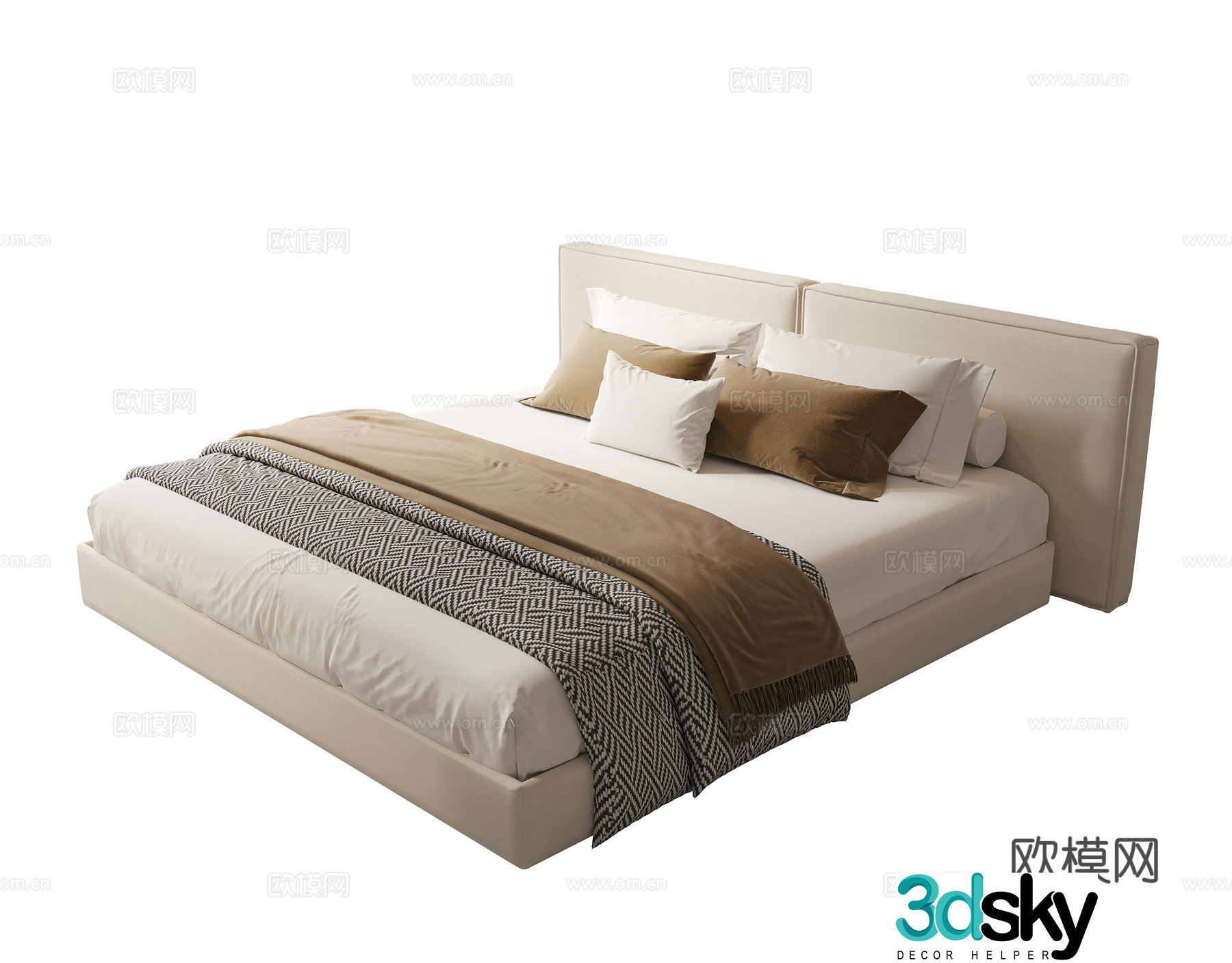 Modern double bed fabric double bed 3d model