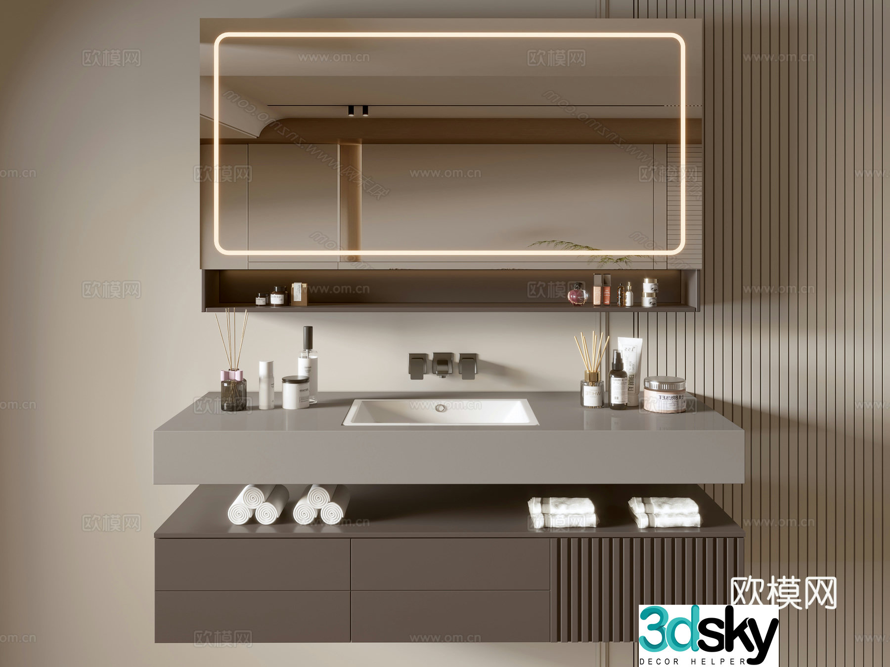 Modern bathroom cabinet bathroom basin bathroom ornaments mirror cabinet sink 3d model