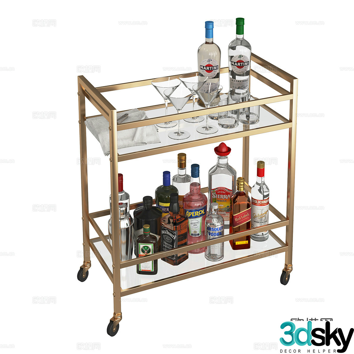 Modern light luxury mini bar drink table 3d model