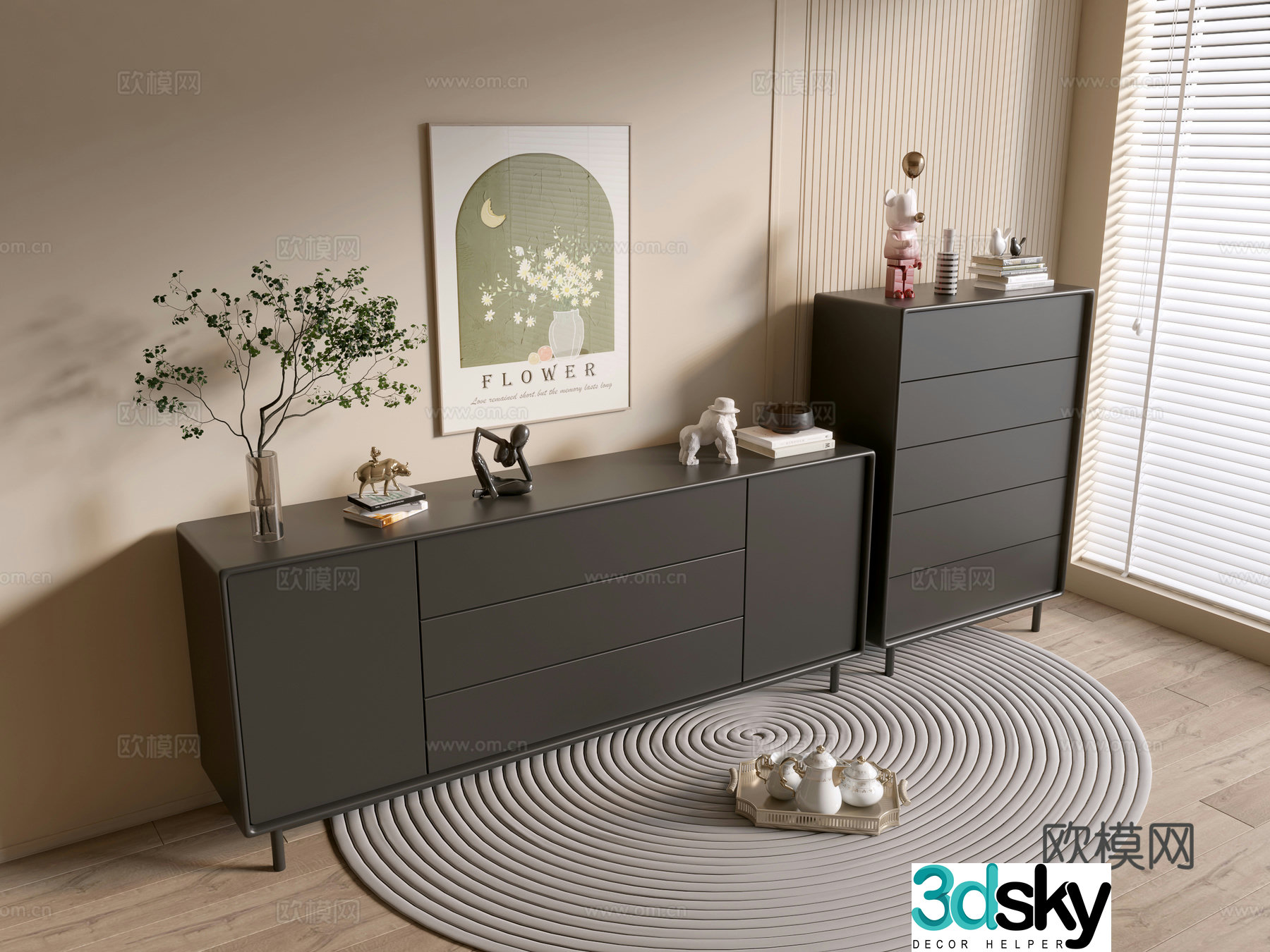 Modern black cabinet side cabinet chest of cabinets low cabinet whole cabinet side cabinet balcony cabinet storage cabinet 3d model