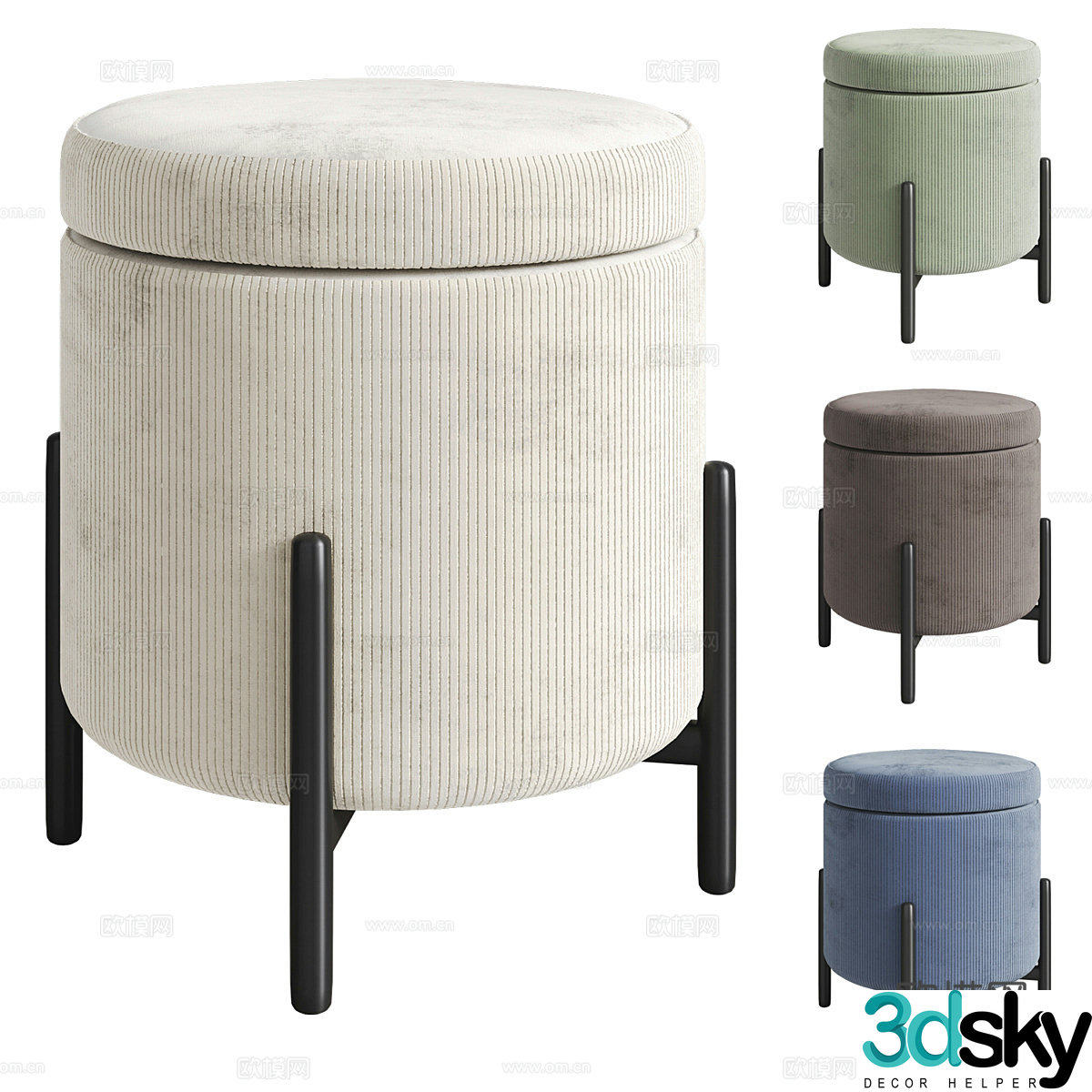 Round stool fabric stool 3D model