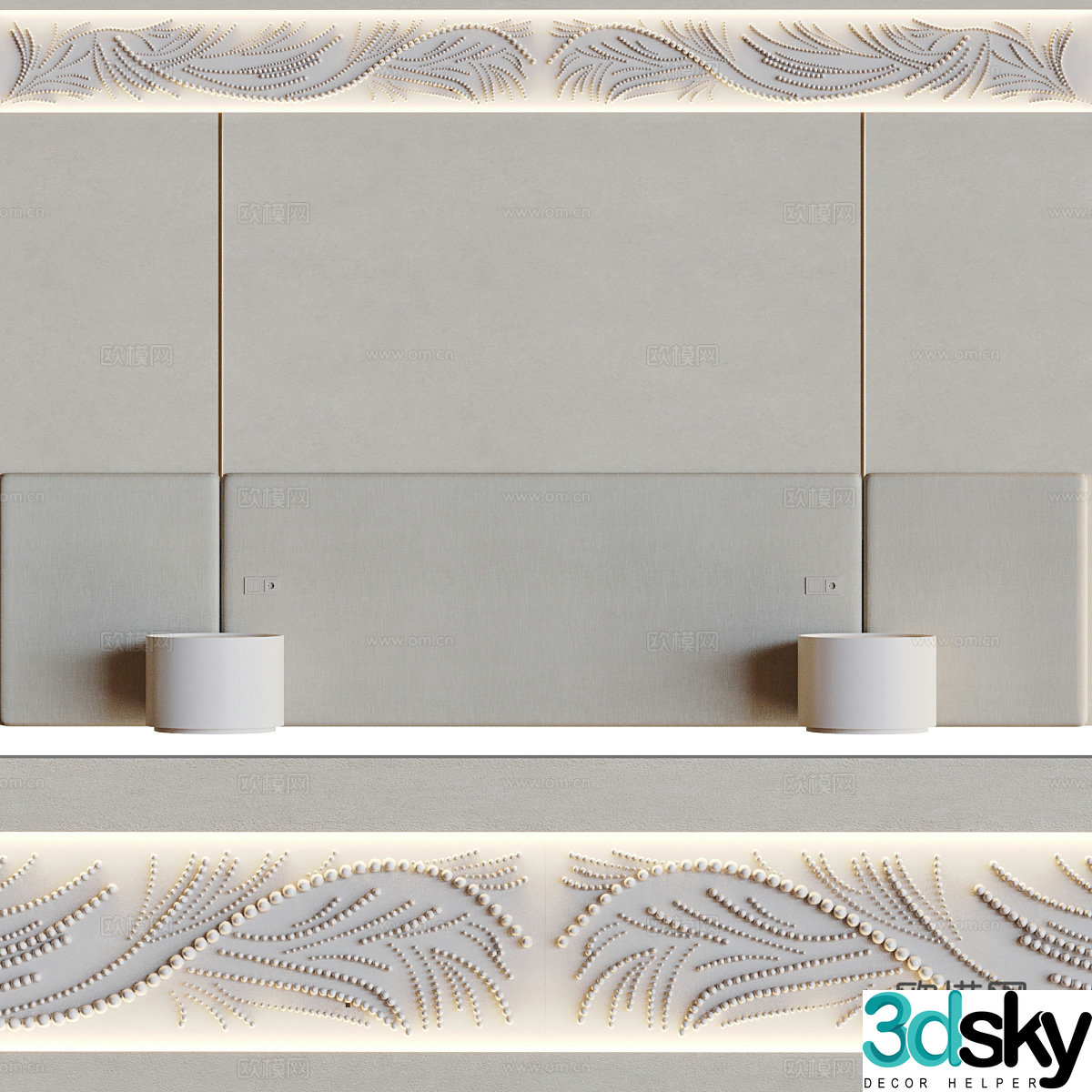 New Chinese style bedside background wall 3D model
