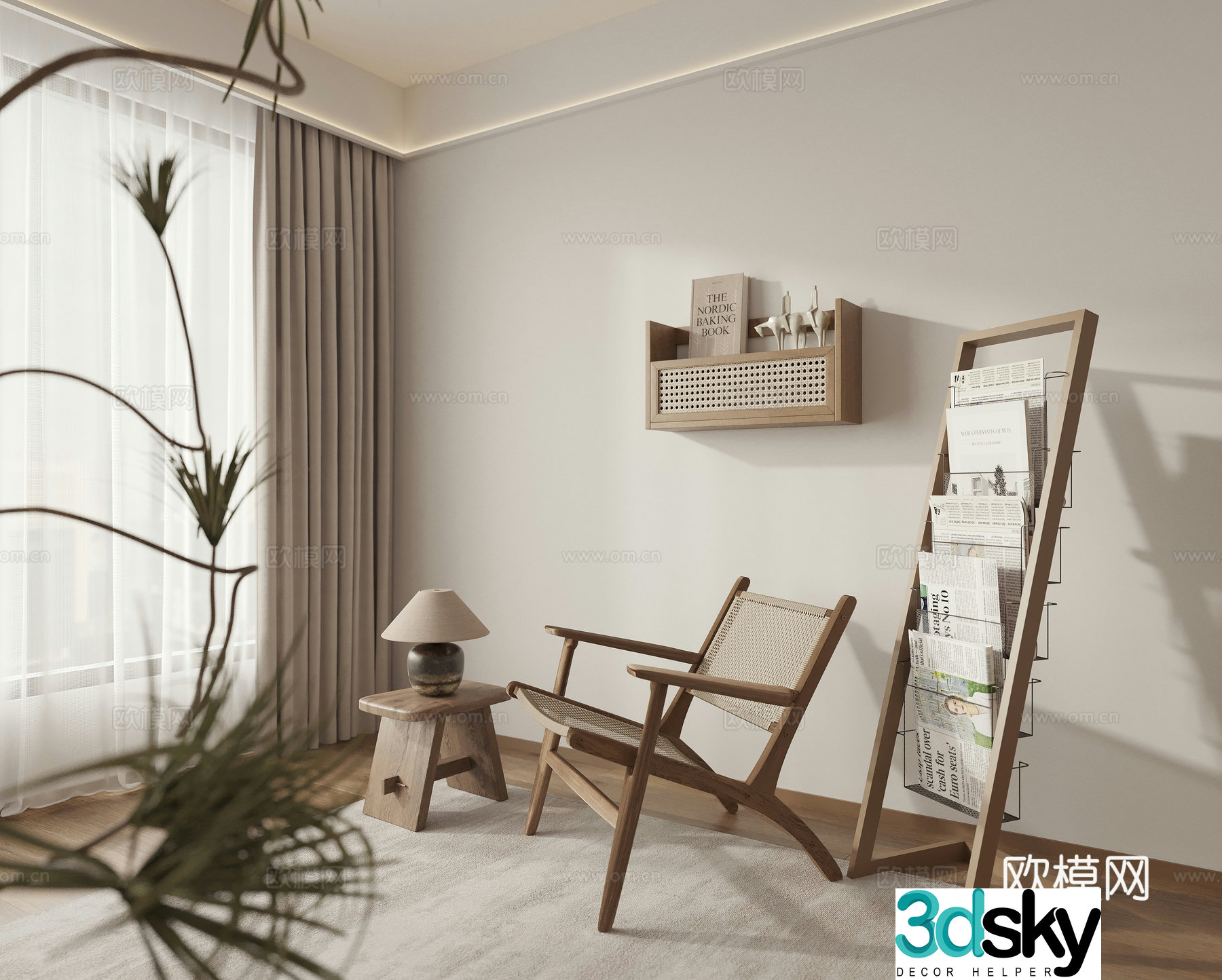 Wasabi Leisure Chair Bookshelf Wall Trim 3D Model