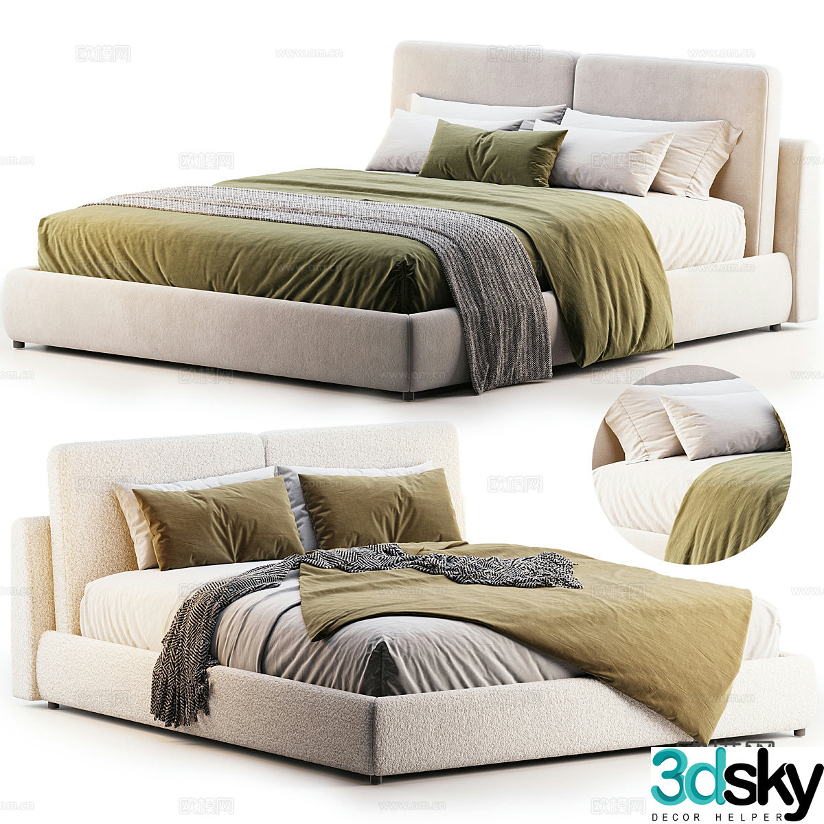 Modern fabric double bed 3d model