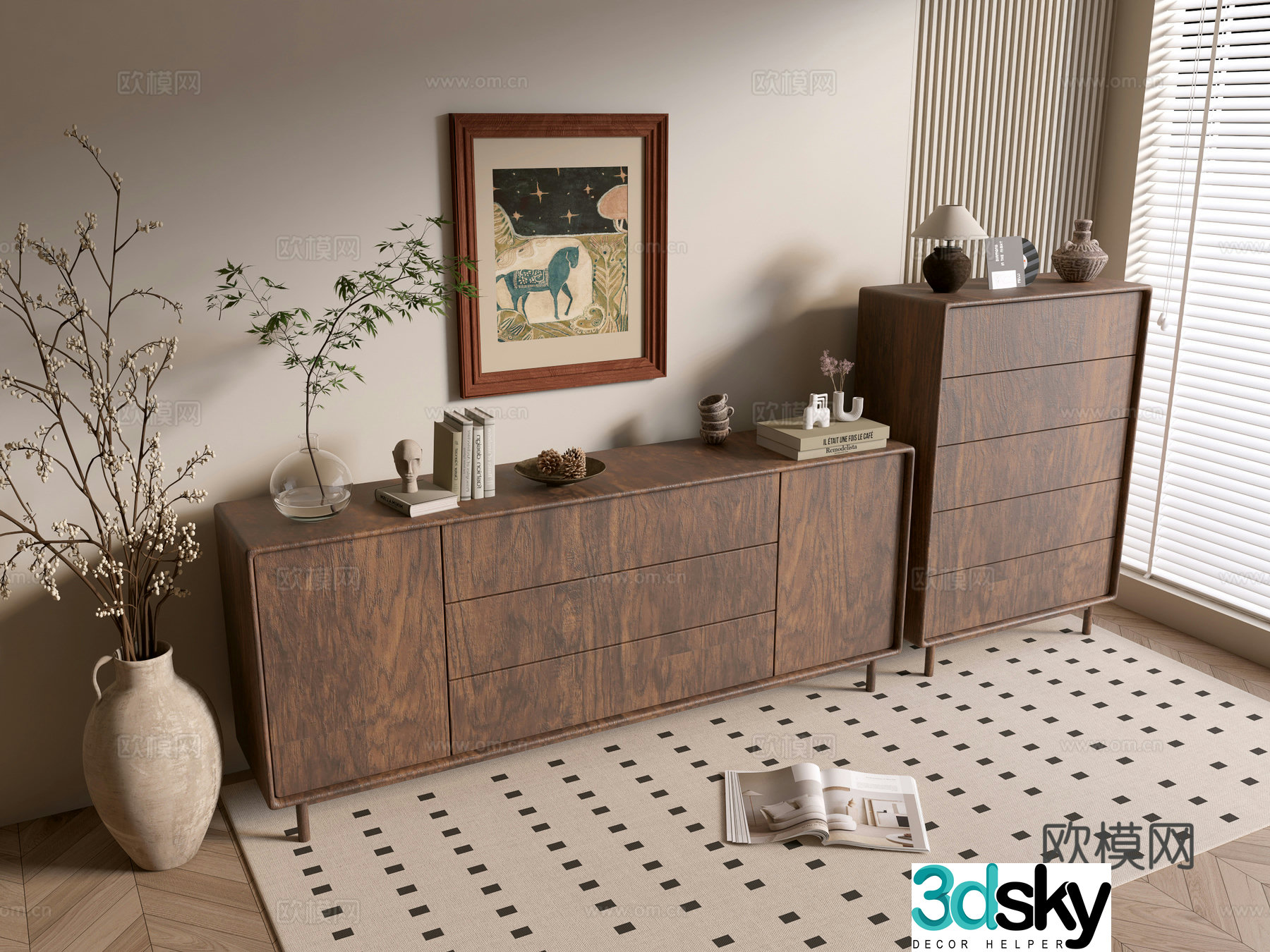 Wasabi Middle Style Side Cabinet Low Cabinet Bookcase Overall Cabinet Dining Cabinet Balcony Cabinet Storage 3D Model