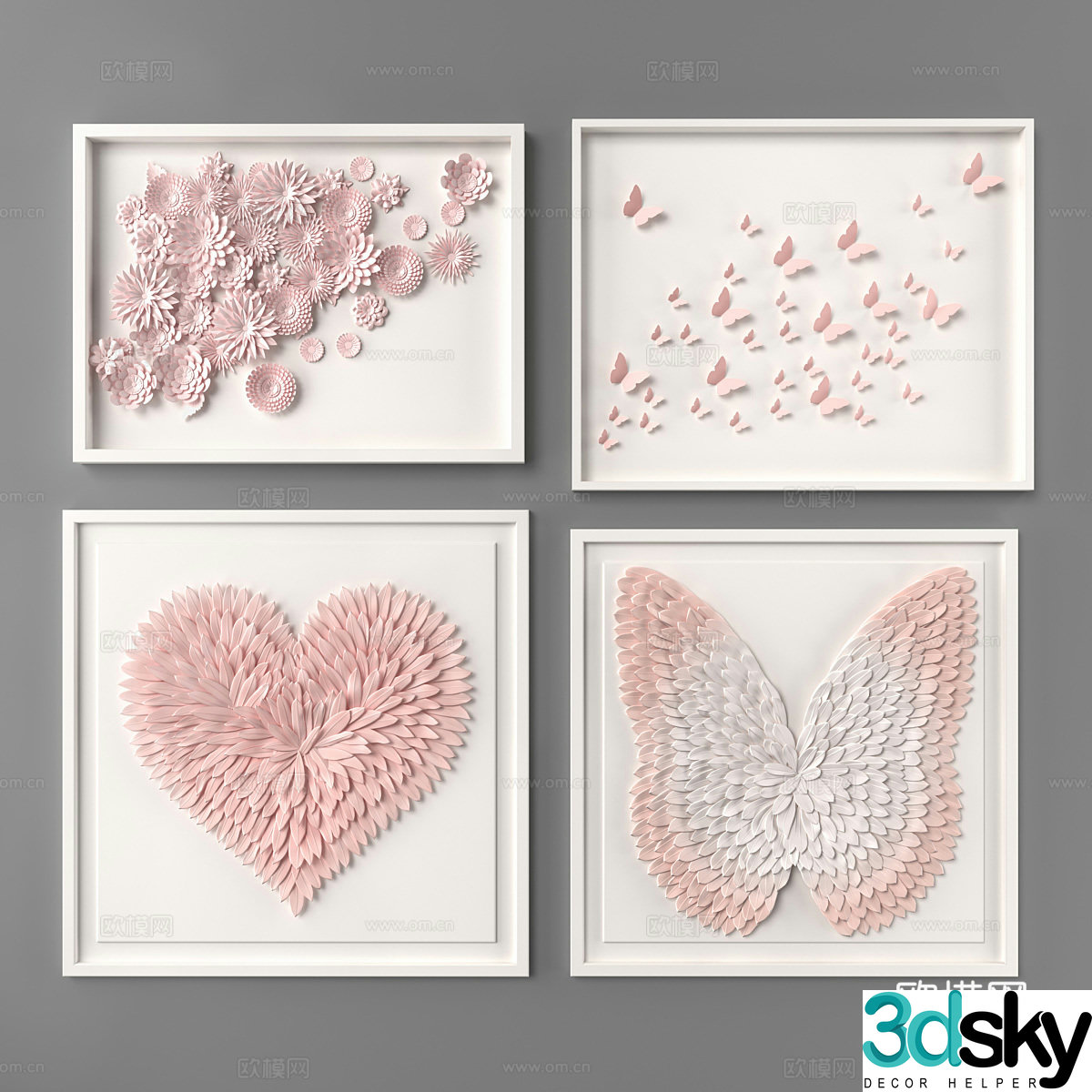 Modern pink love butterfly children’s hanging picture frame 3d model