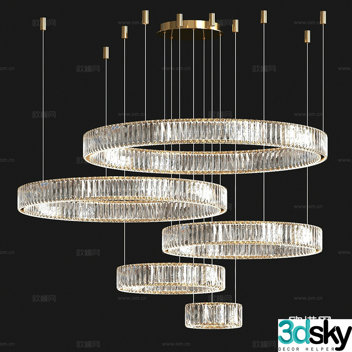 Modern light luxury ring decorative chandelier 3d model