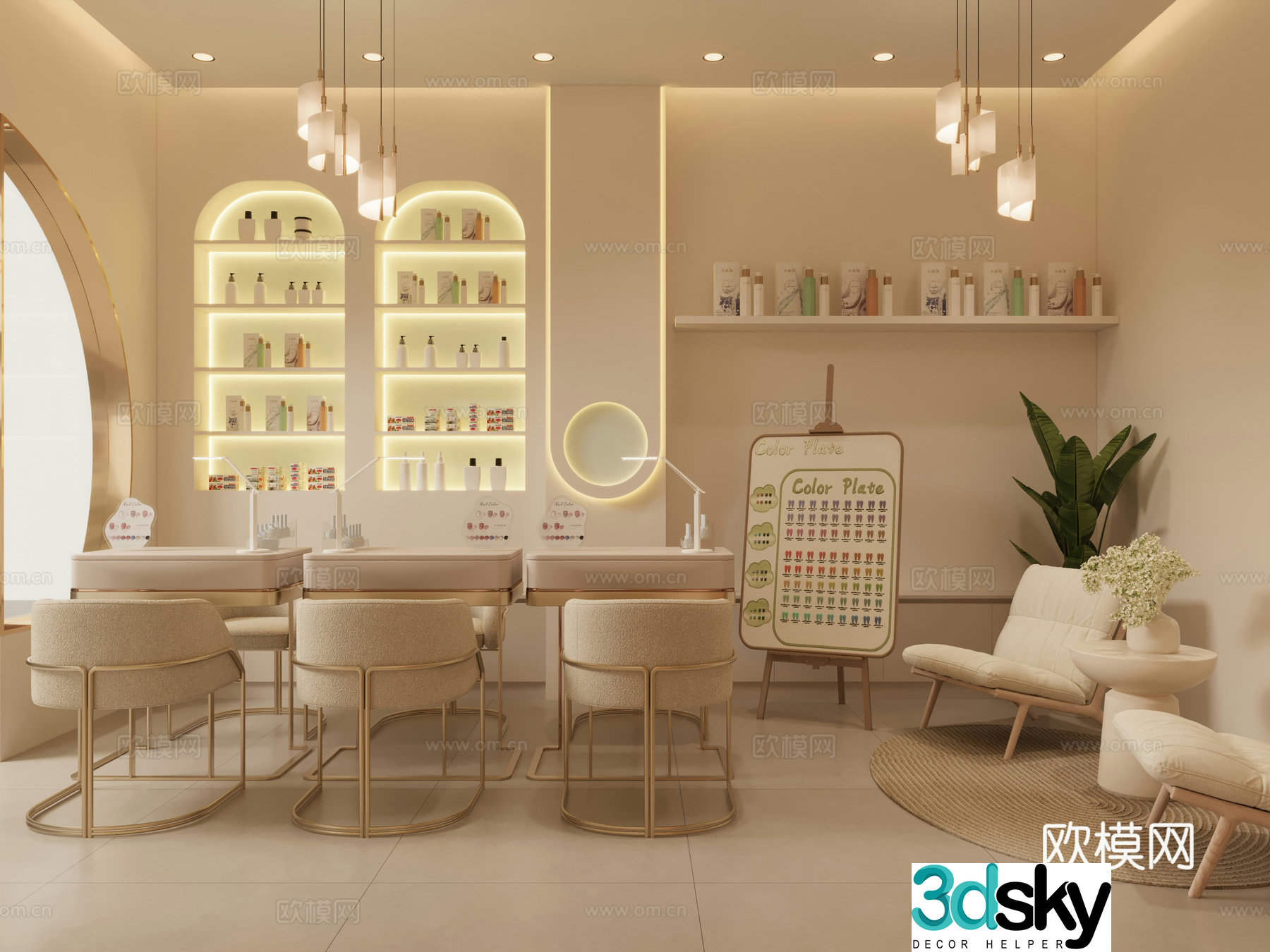 Modern nail art shop_Modern nail art shop_Nail table and chair combination_Nail polish_Collection table and chair combination 3D model