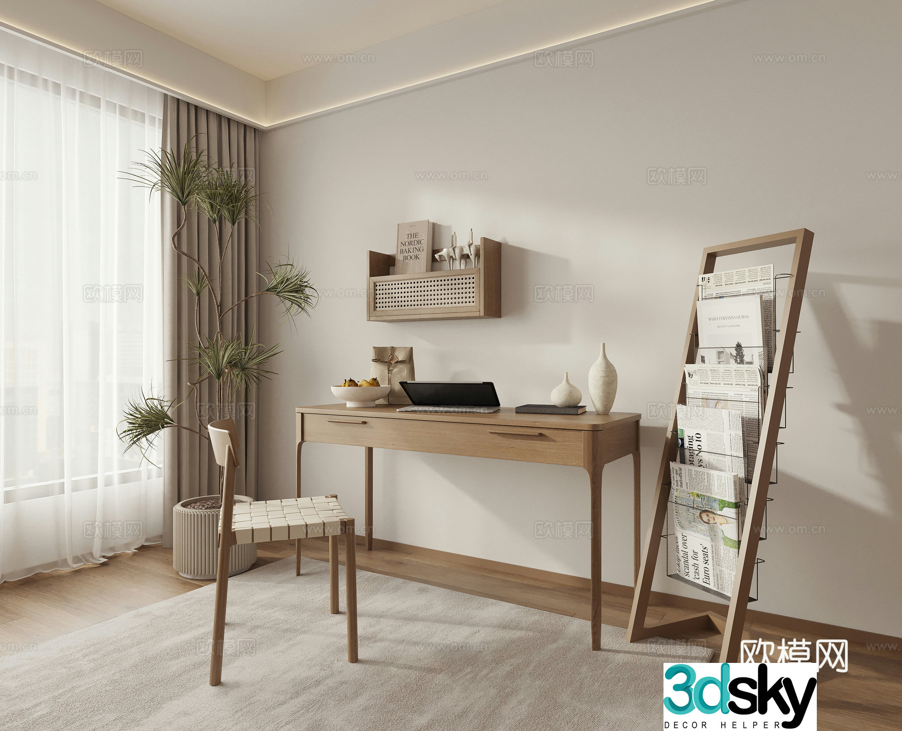 Wasabi Study Japanese Study Desk Office Desk 3D Model