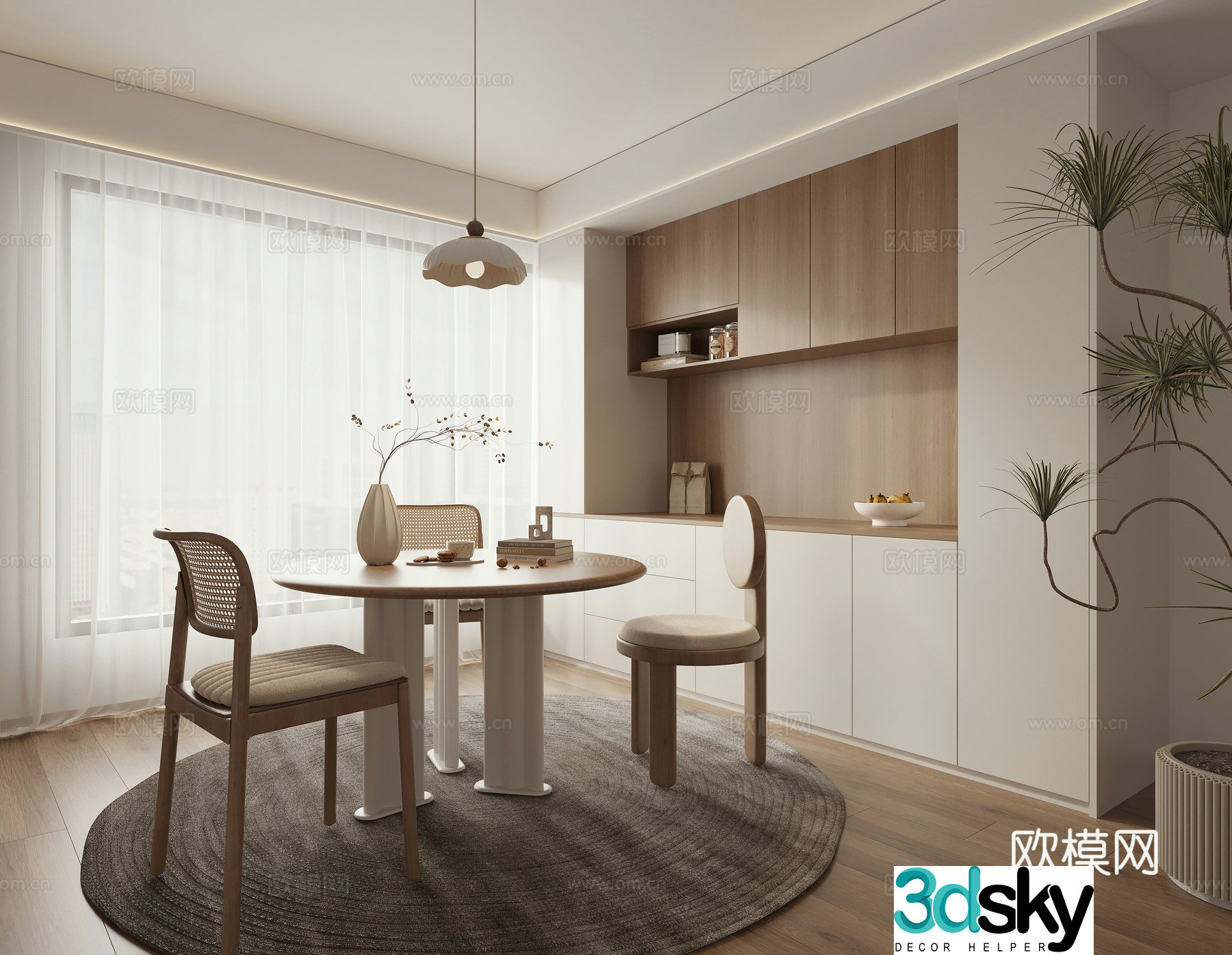 Wasabi Restaurant Dining Table and Chair Round Table 3D Model