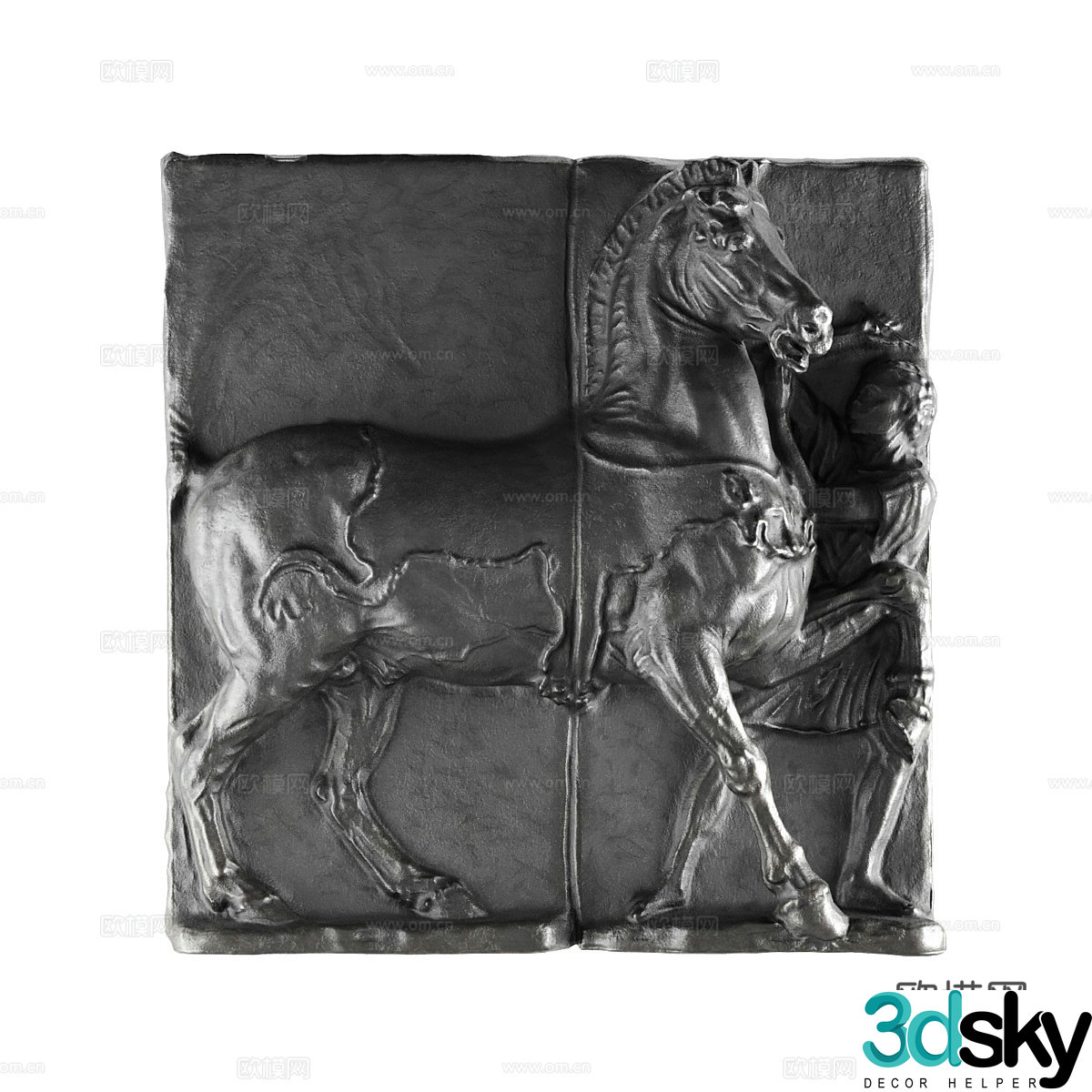 French horse man and human wall relief 3d model