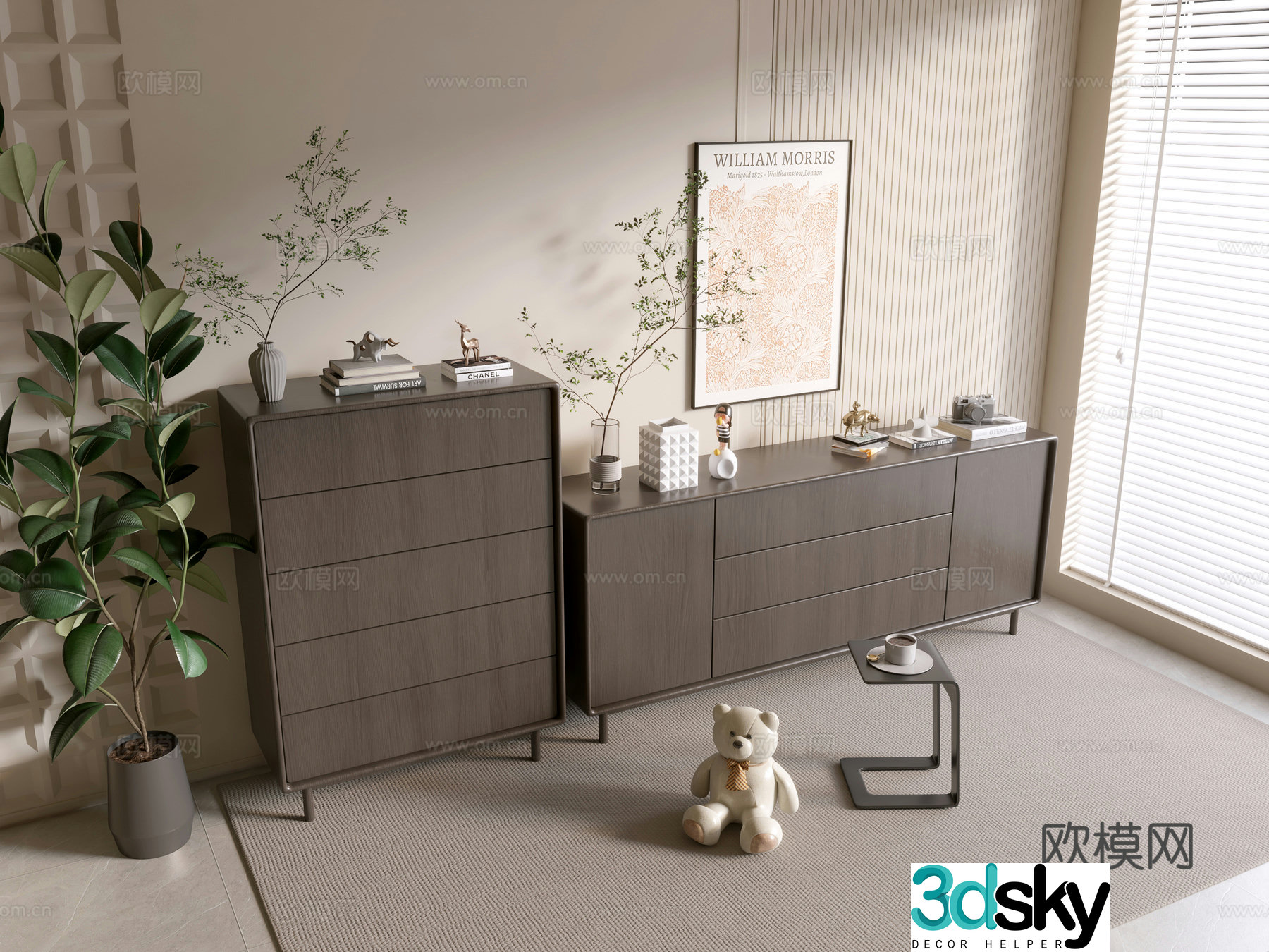 Modern black wood grain porch cabinet sideboard balcony cabinet storage cabinet entrance porch cabinet 3D model