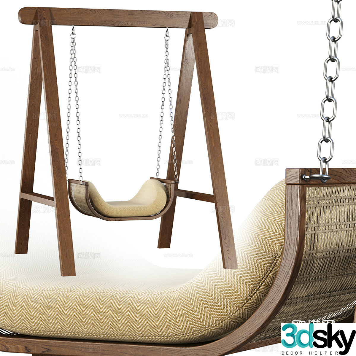 Noa wooden rattan garden swing chair of Bpoint Design 3D model