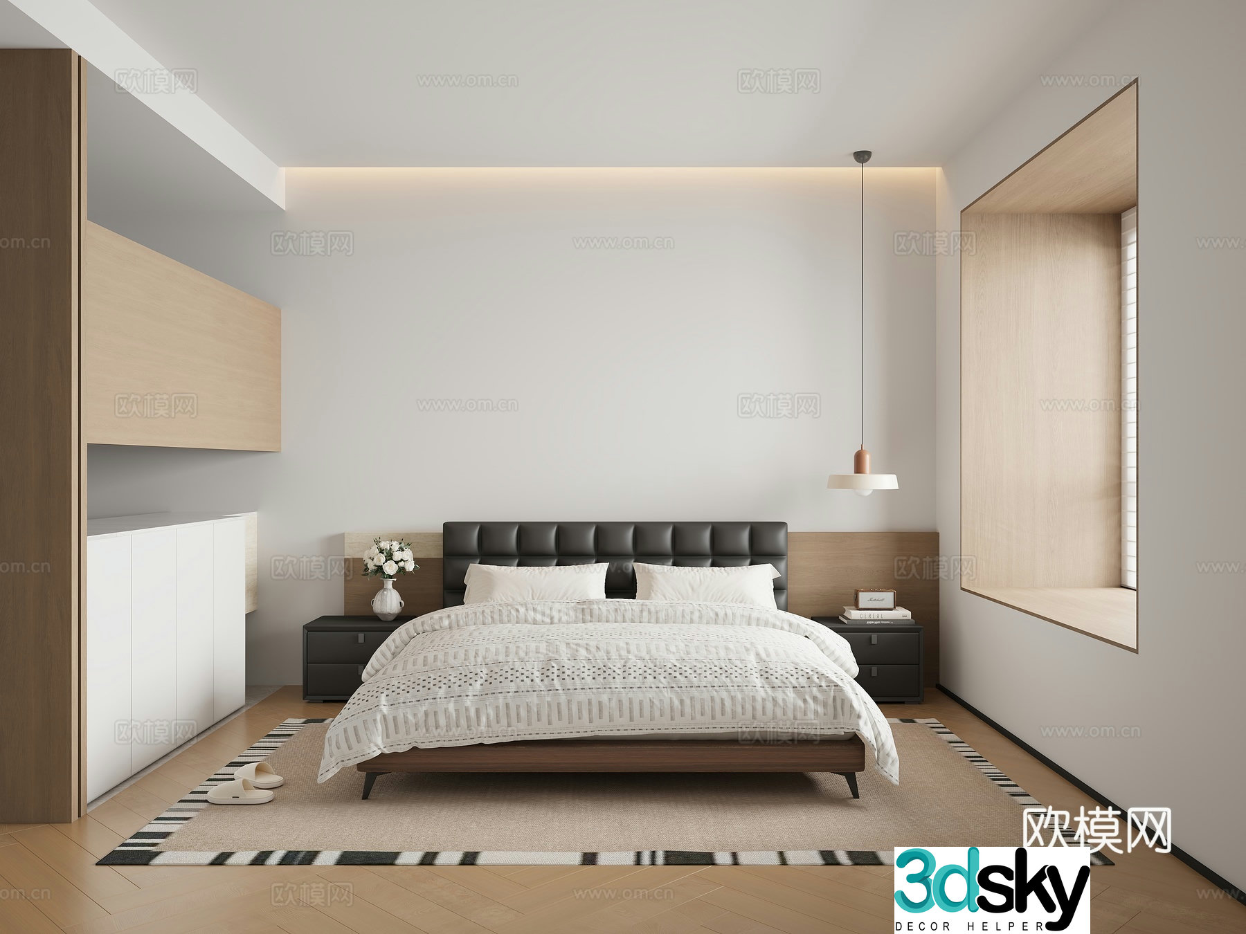 Modern log home bedroom 3d model