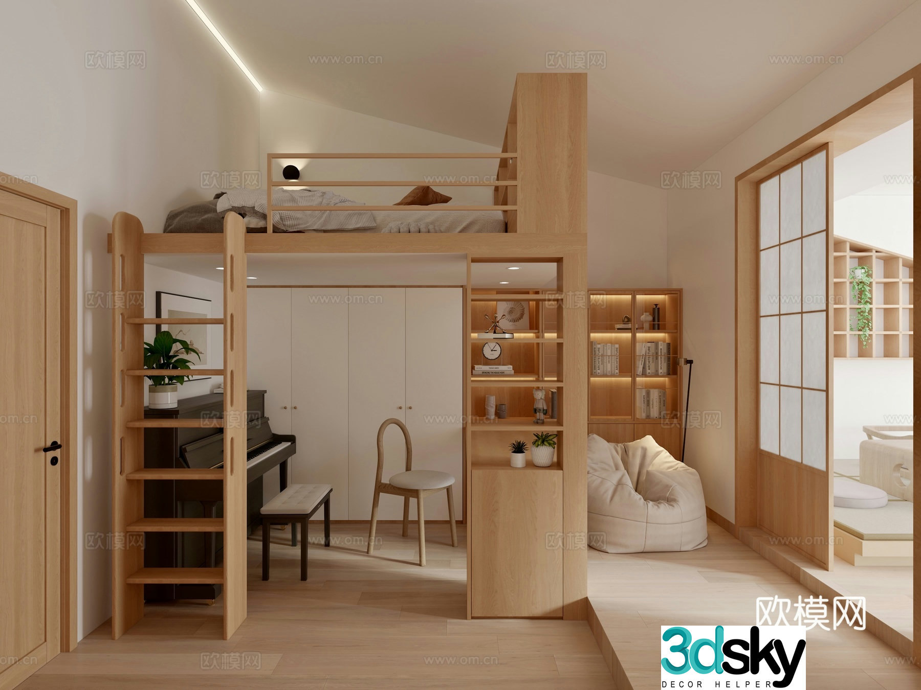 Log wind bedroom 3d model