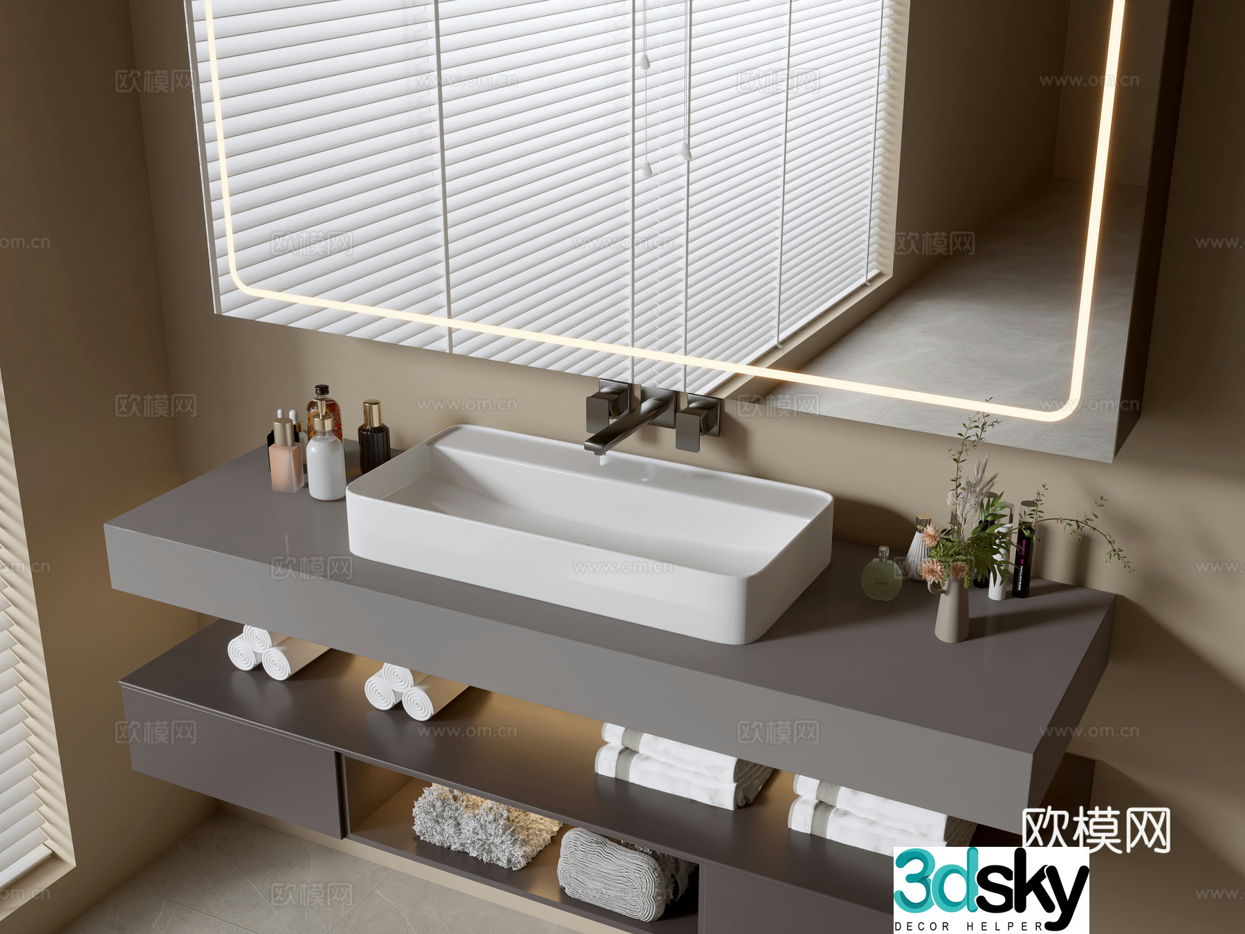 Modern bathroom cabinet bathroom basin bathroom ornaments mirror cabinet sink 3d model