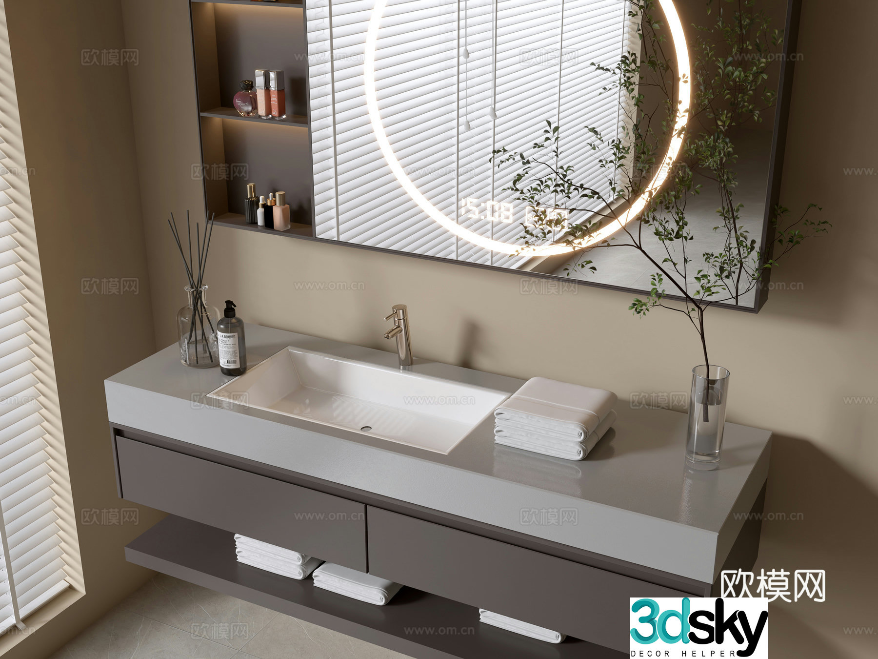 Modern bathroom cabinet bathroom basin bathroom ornaments mirror cabinet sink 3d model