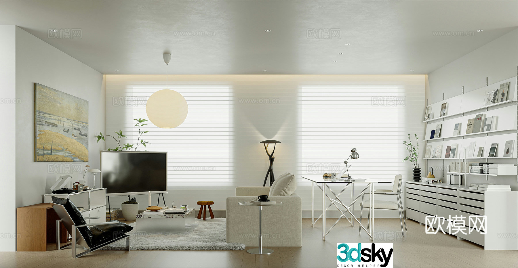 Modern minimalist living room mobile TV metal furniture Marshall speaker living room without lights 3D model