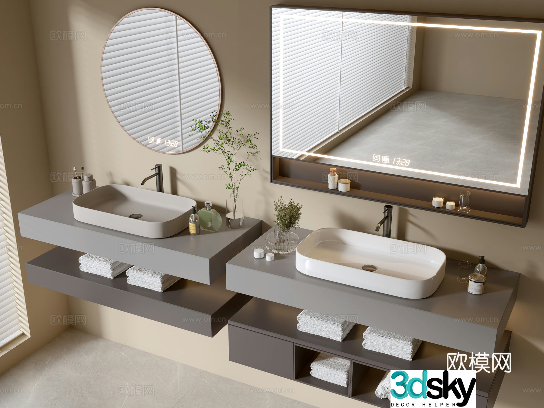 Modern bathroom cabinet bathroom basin bathroom ornaments mirror cabinet sink 3d model