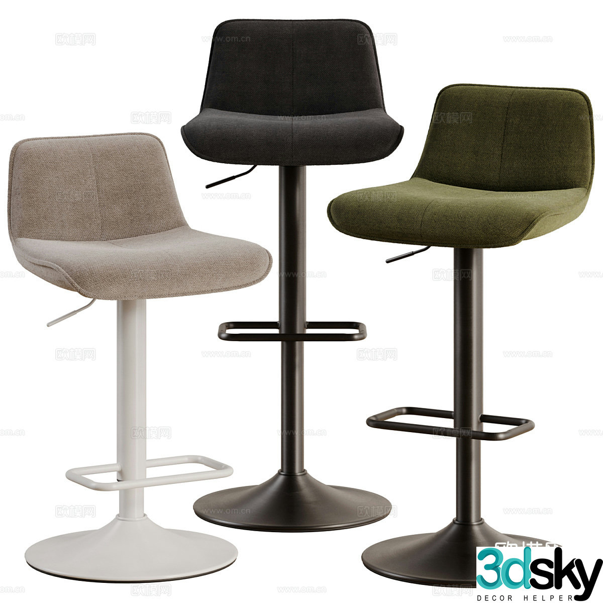 Modern Italian light luxury bar chair 3D model