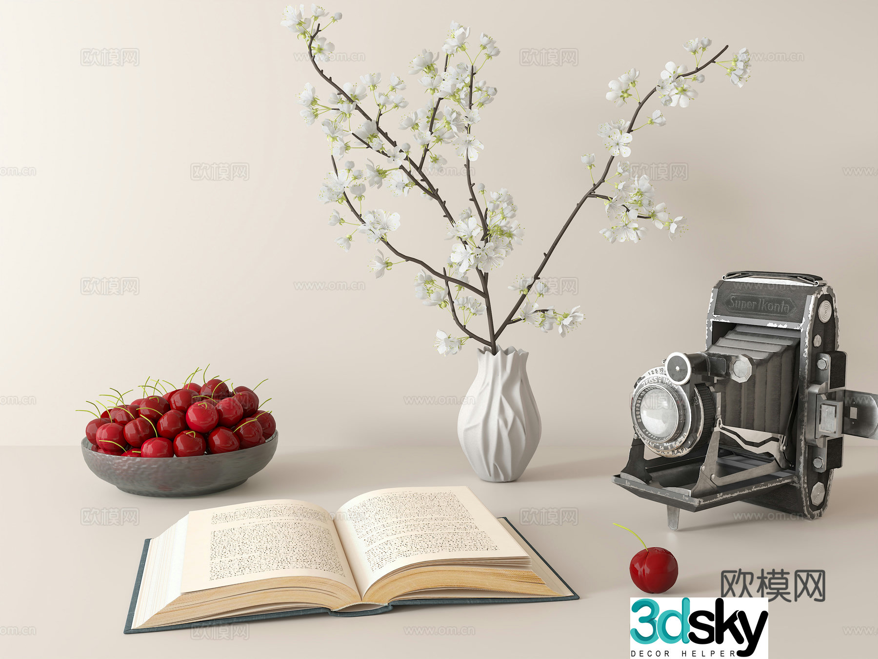 Jewelry ornaments combination French retro ornaments Cherry fruit ornaments Desktop ornaments 3D model
