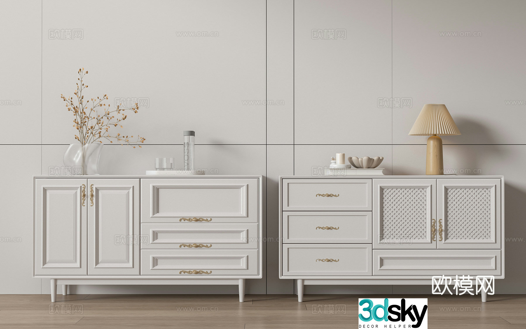 Modern French side cabinet entrance cabinet chest of cabinet end view cabinet accessories ornaments 3D model