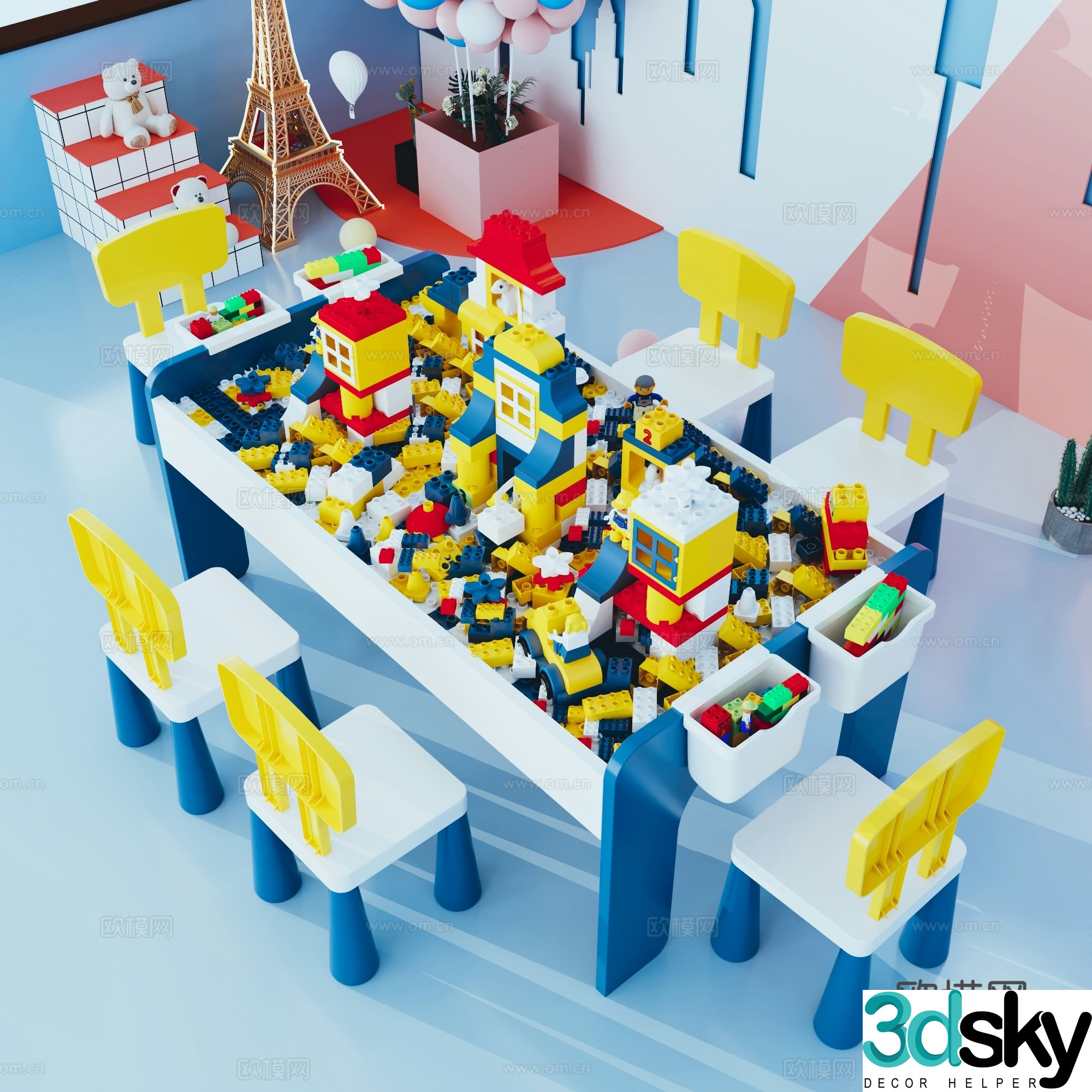 Children’s building block table big particles boy and girl baby puzzle assembly large size wooden multifunctional toy table 3D model