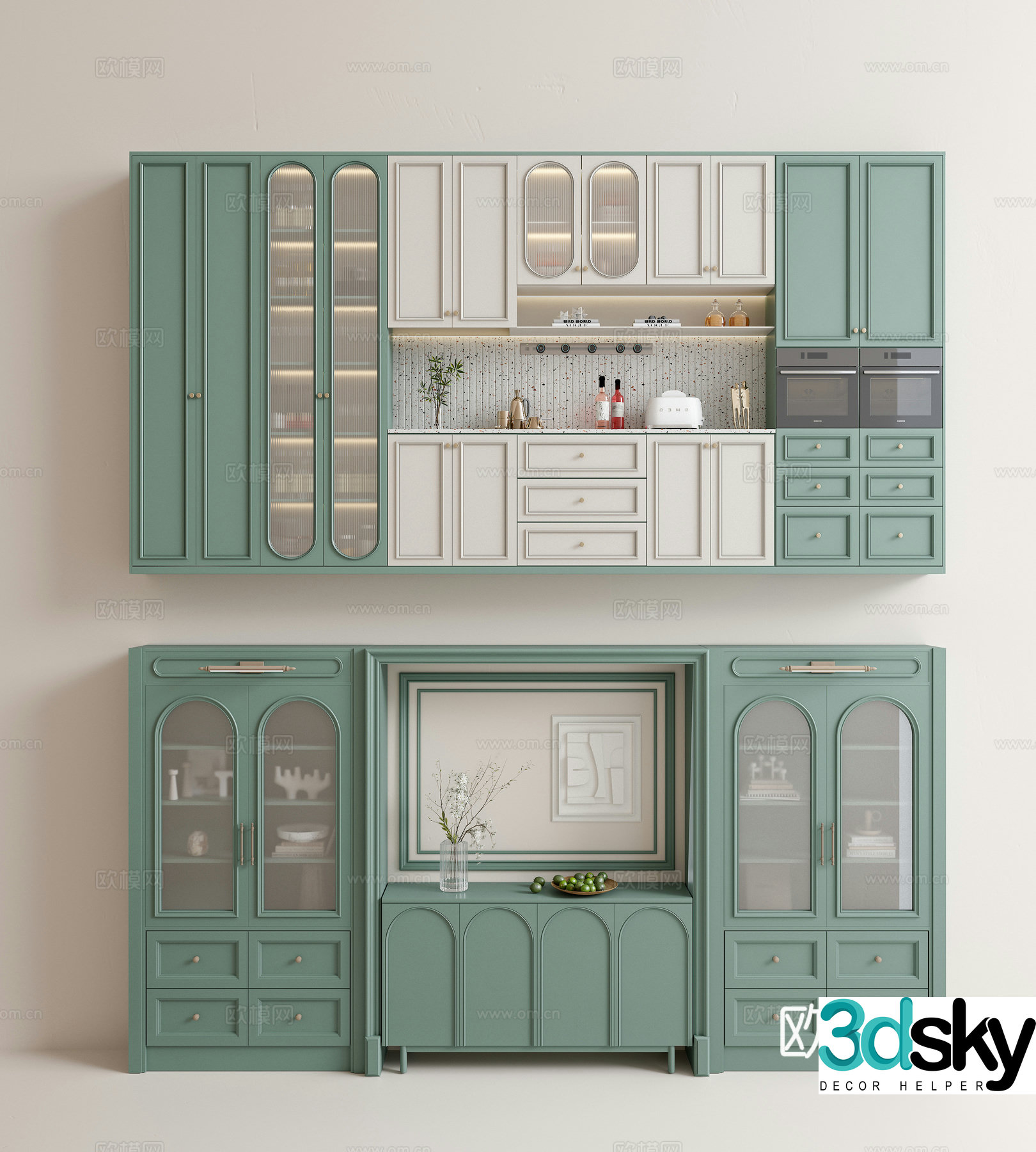 French retro sideboard wine cabinet meal preparation sideboard 3D model