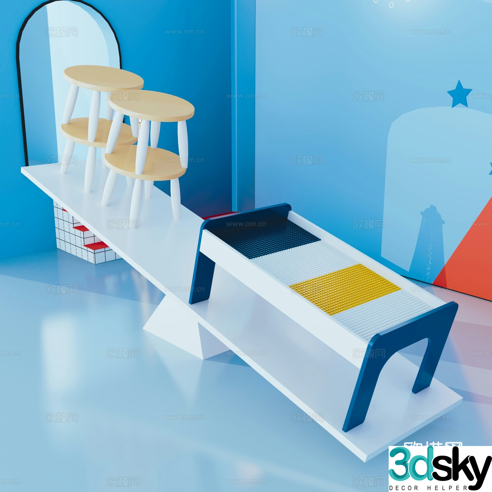 Children’s building block table big particles boy and girl baby puzzle assembly large size wooden multifunctional toy table 3D model