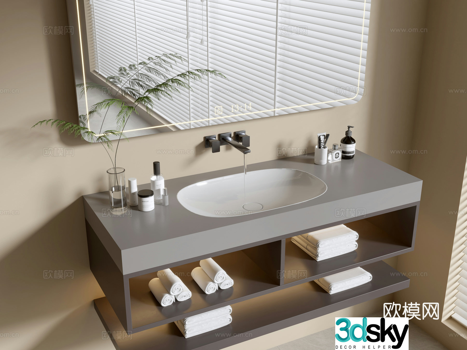 Modern bathroom cabinet bathroom basin bathroom ornaments mirror cabinet sink 3d model