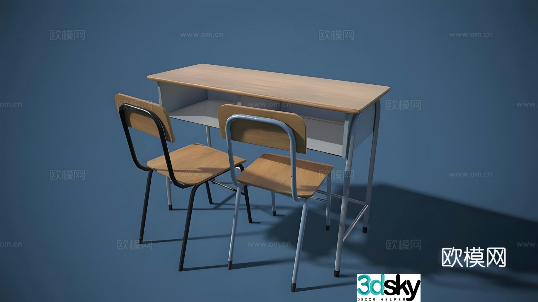 Classroom table and chair 3d model