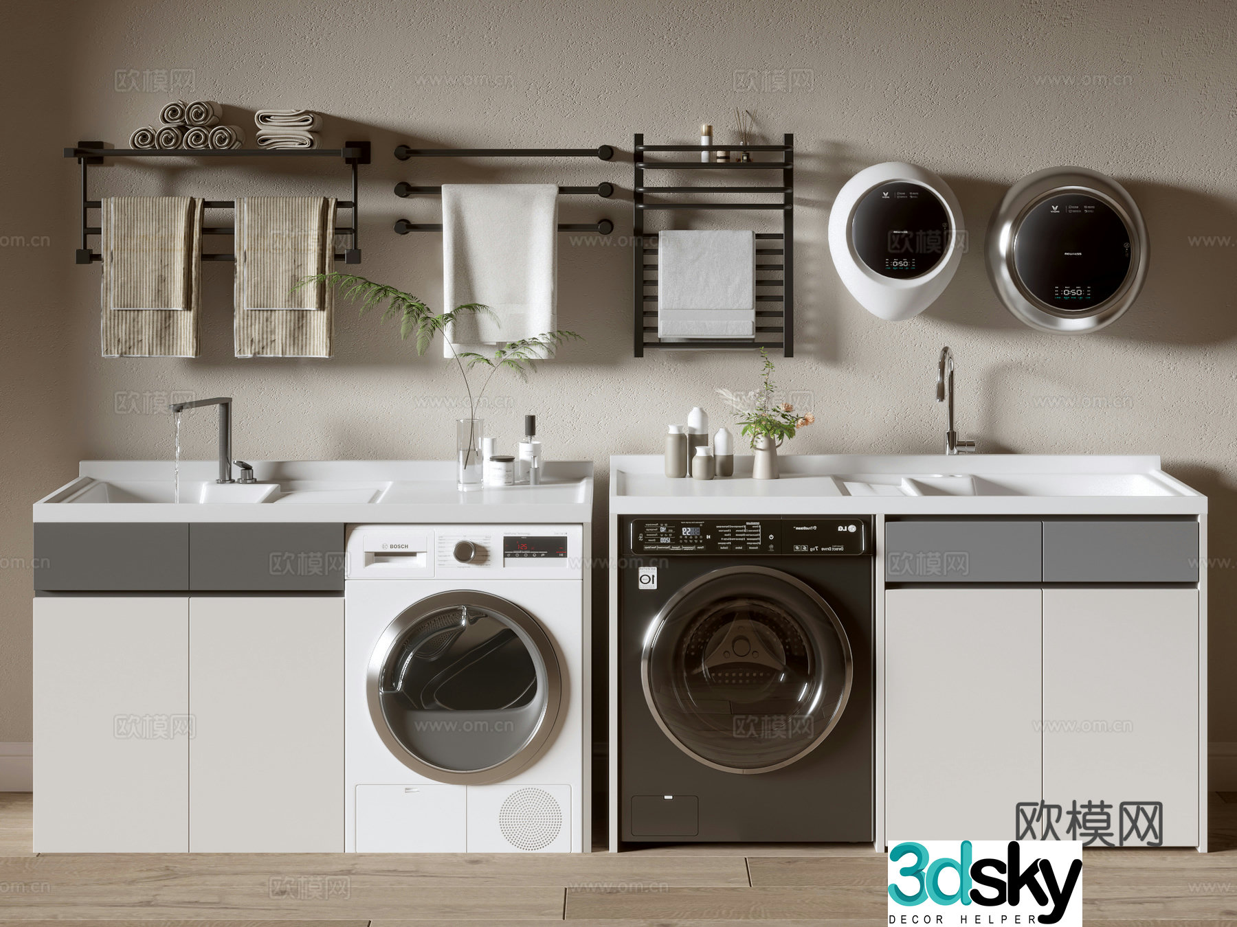 Modern minimalist wind cabinet whole cabinet washing machine cabinet small washing machine balcony cabinet storage cabinet 3D model