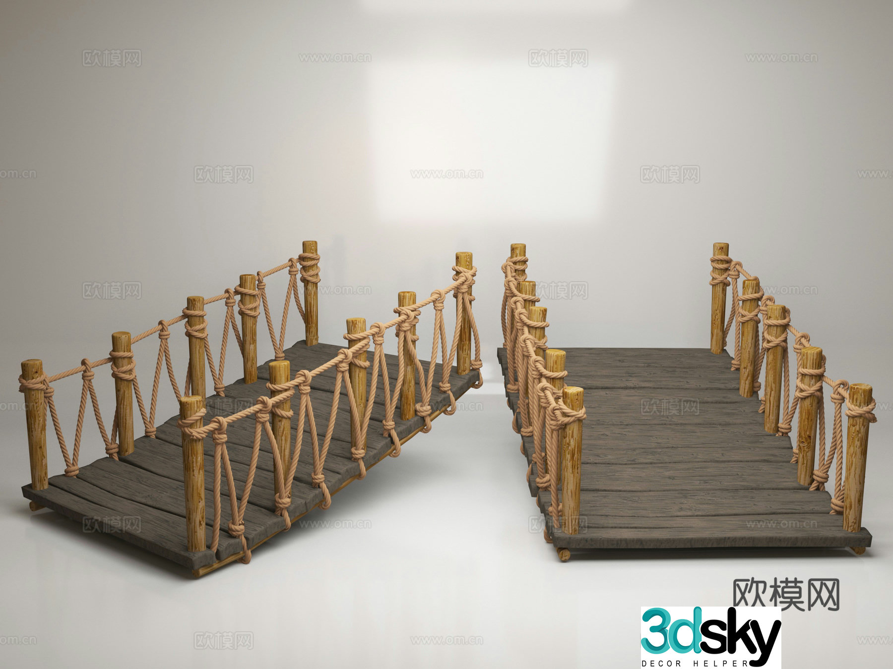 wooden bridge rope rope knot wood bridge ancient bridge 3d model