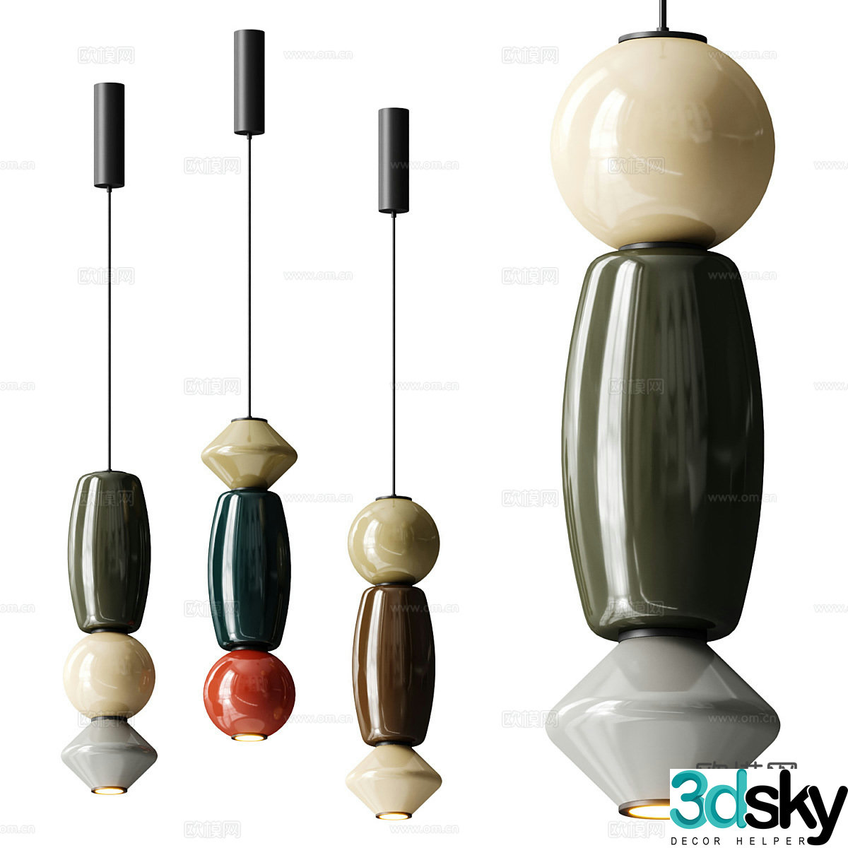 New Chinese style decorative chandelier 3D model