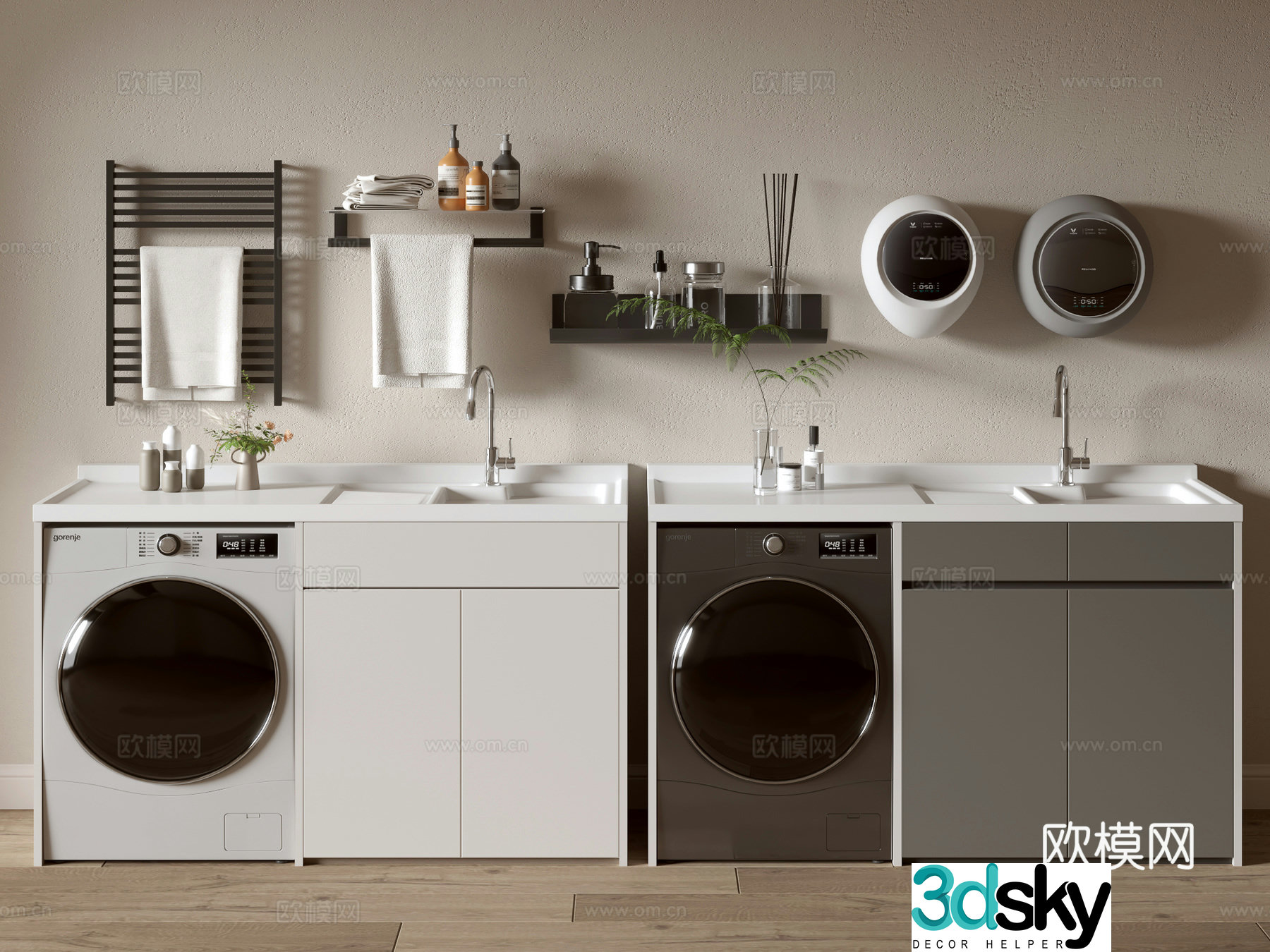Modern minimalist wind cabinet whole cabinet washing machine cabinet small washing machine balcony cabinet storage cabinet 3D model