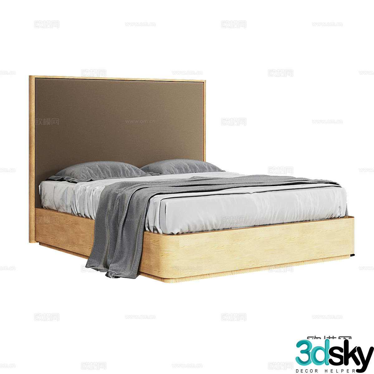 Nordic simple double bed double bed simple bed bedroom bed pillow 3d model