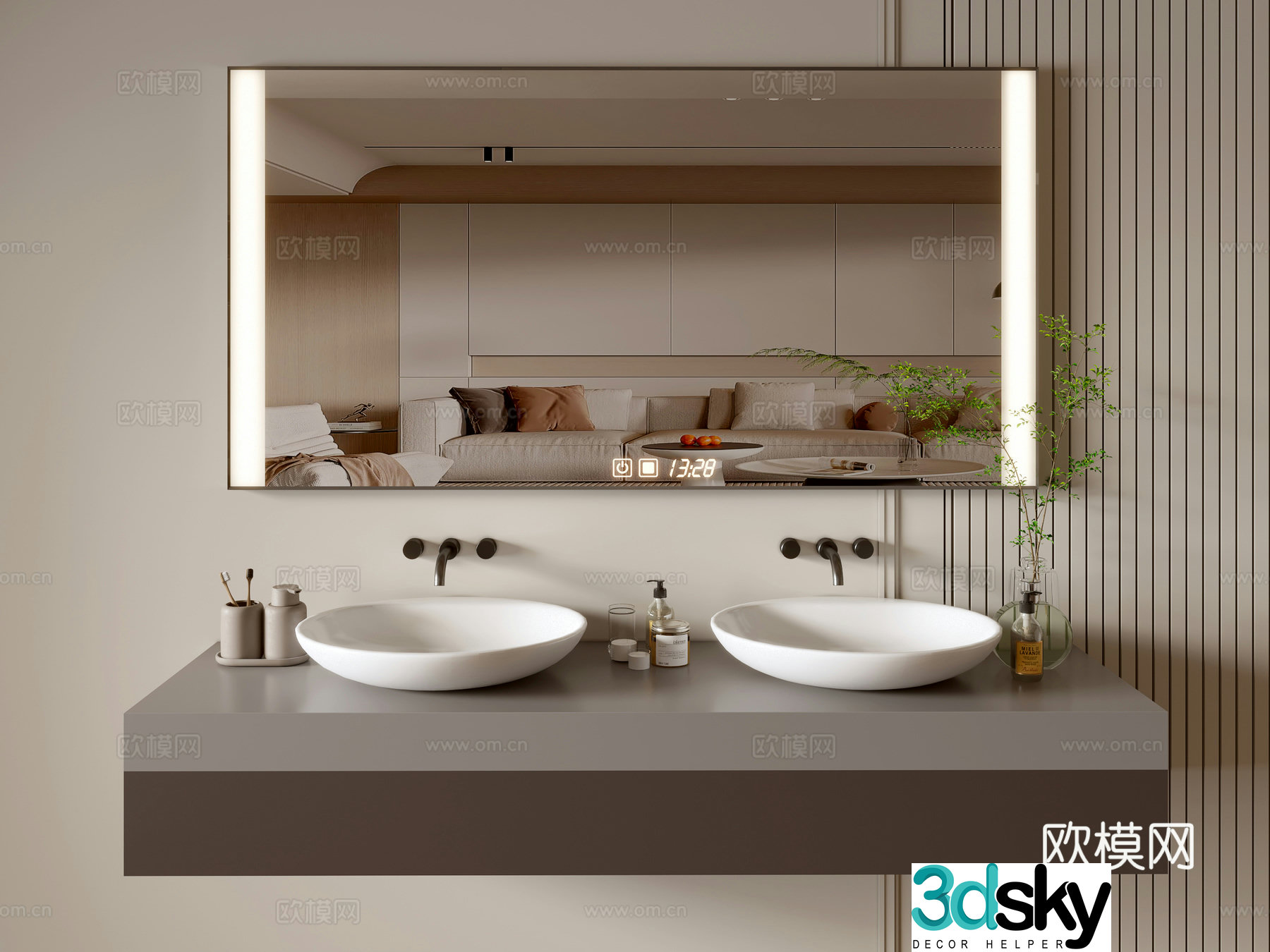 Modern bathroom cabinet bathroom basin bathroom ornaments mirror cabinet sink 3d model