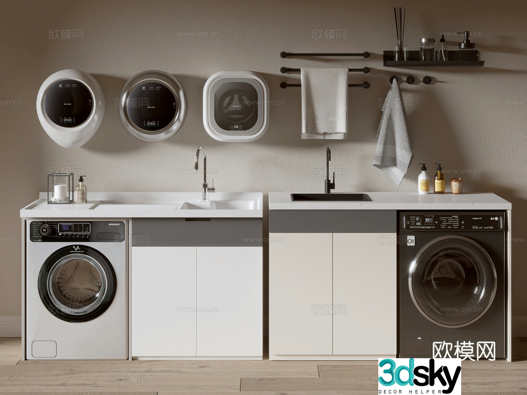 Modern minimalist wind cabinet whole cabinet washing machine cabinet small washing machine balcony cabinet storage cabinet 3D model