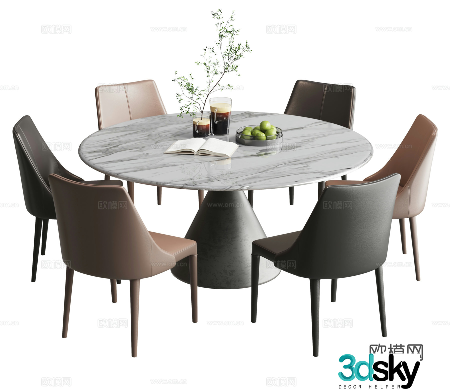 Modern dining table and chair combination 3D model