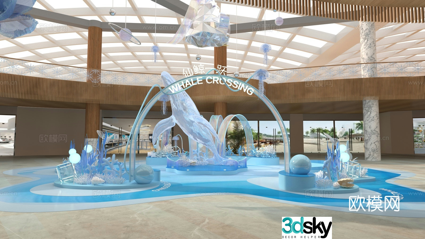 Blue ocean beautiful old sea underwater coral whale Christmas tree 3d model