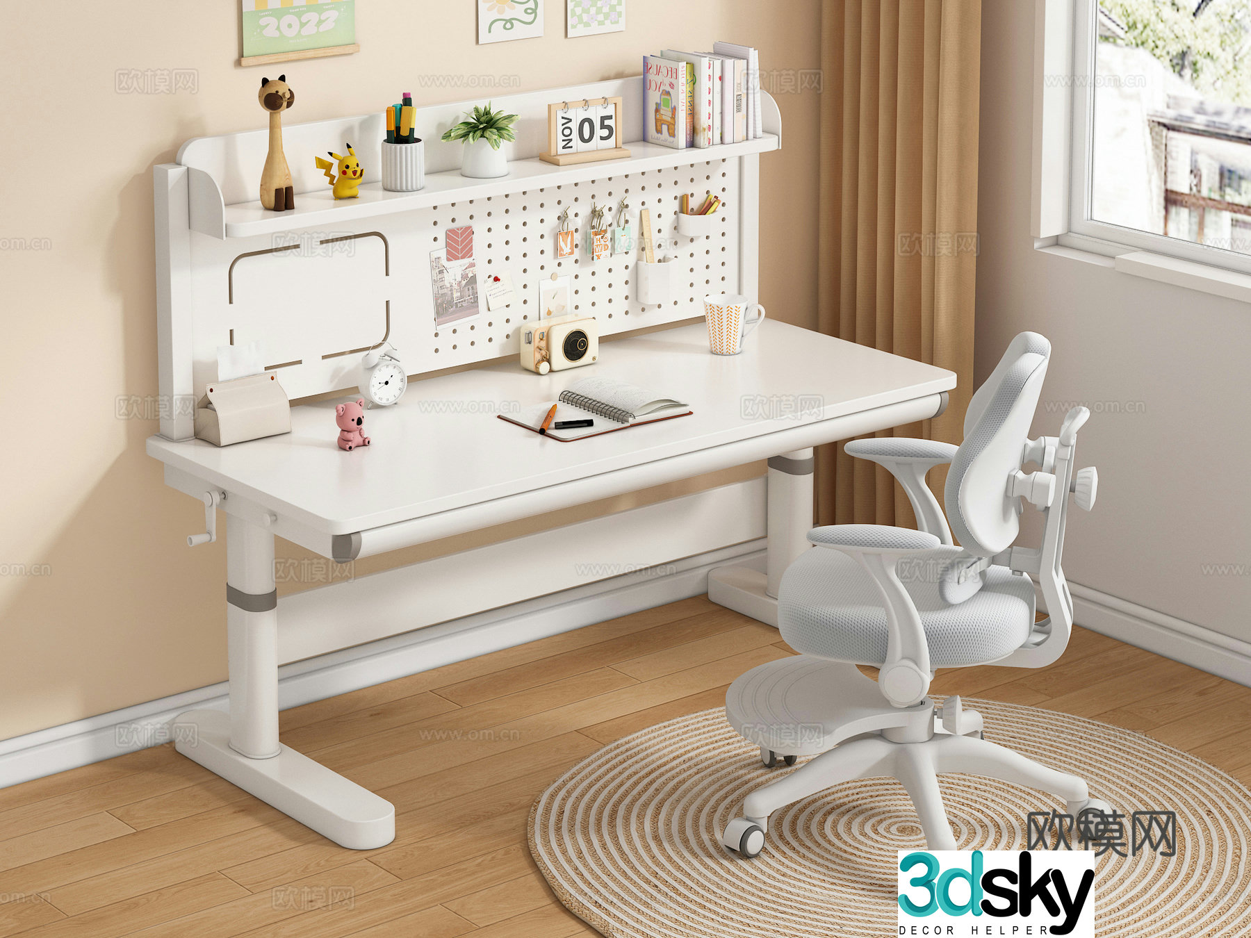 Modern children’s learning tables and chairs lifting tables and chairs student desks desks and chairs learning stationery 3D model