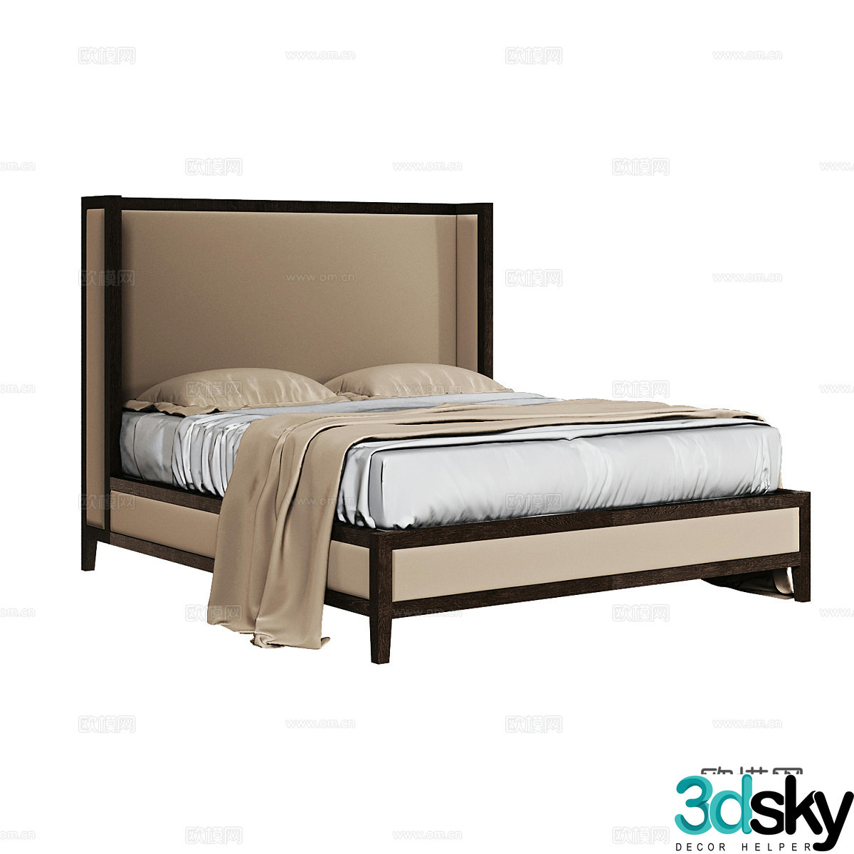 Nordic simple double bed double bed simple bed bedroom bed pillow 3d model